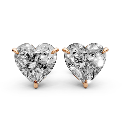 Heart-Shaped Stud Earrings with 2 CT Diamonds in 18K Gold