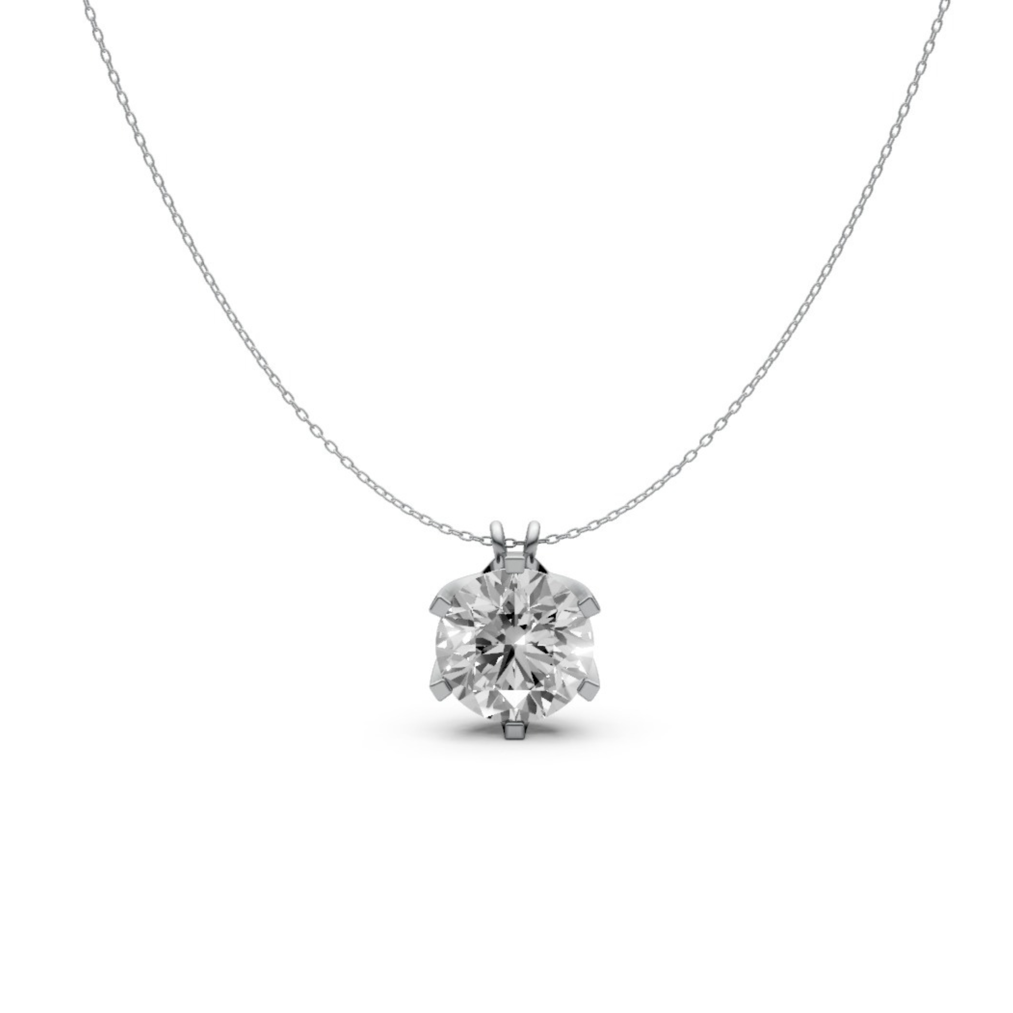 Round Diamond Pendant in 18KT Gold Six-Prong Scallop Setting.