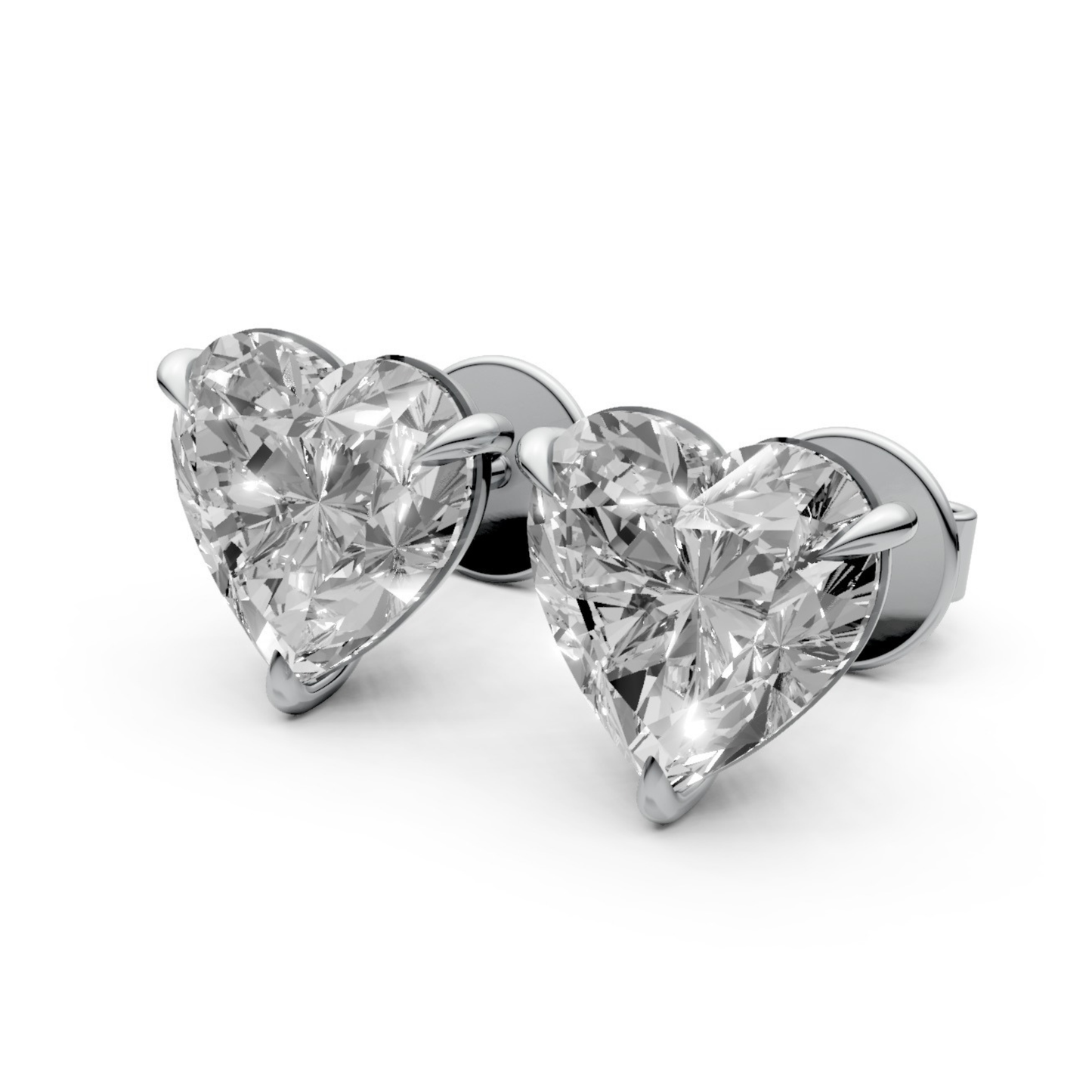 Heart-Shaped Stud Earrings with 2 CT Diamonds in 18K Gold
