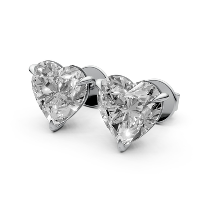 Heart-Shaped Stud Earrings with 2 CT Diamonds in 18K Gold