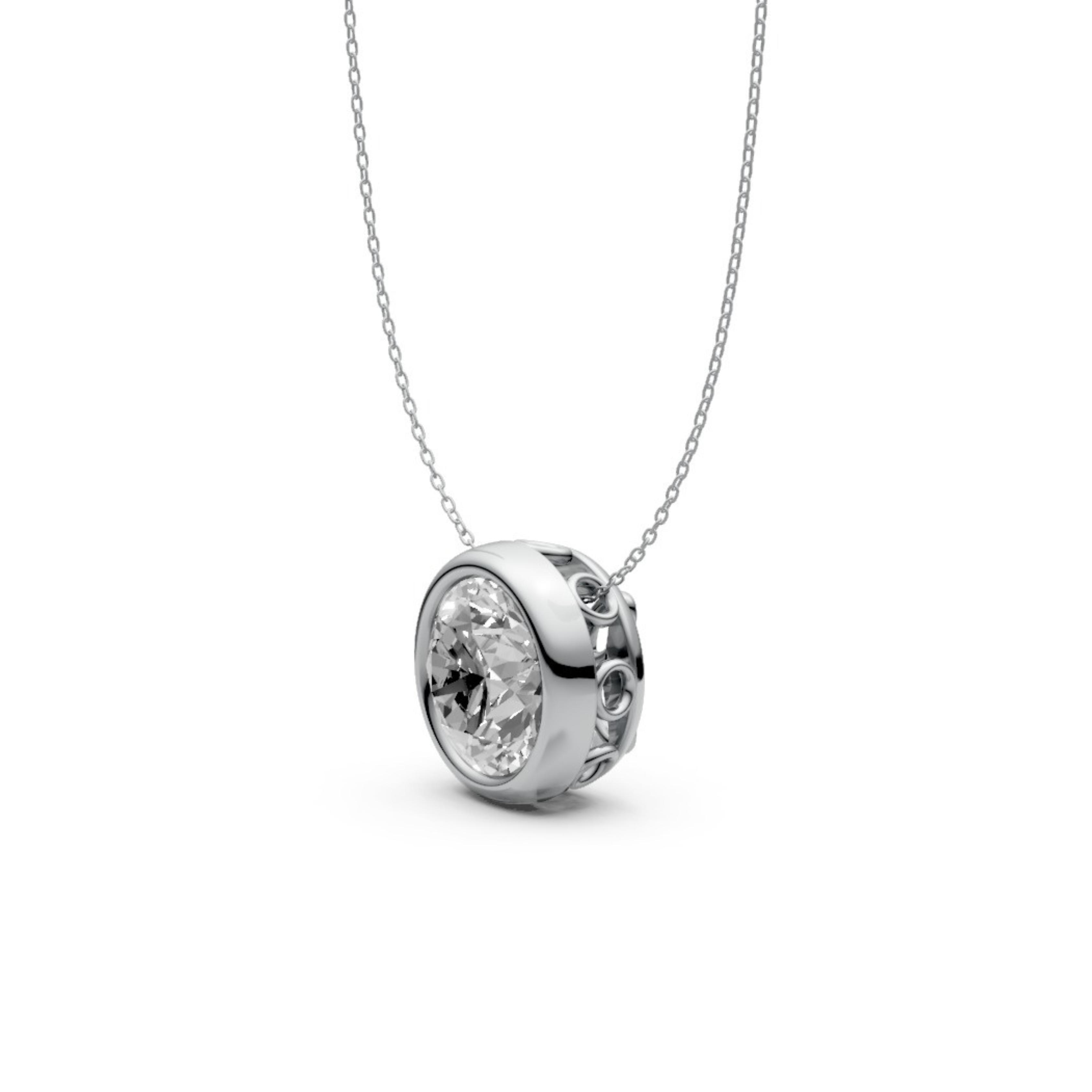 Round Diamond Pendant in 18KT Gold with Modern Bezel