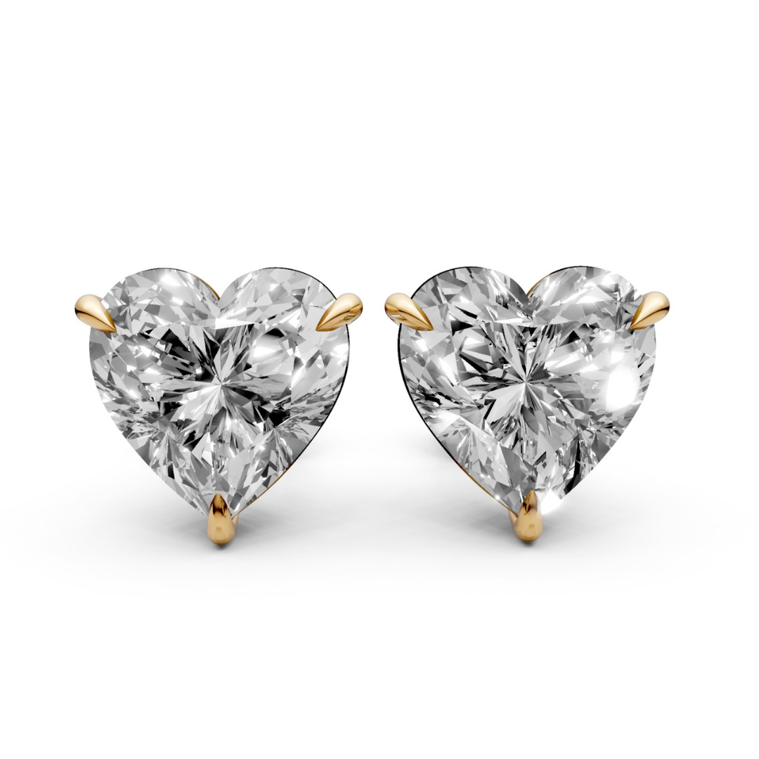 Heart-Shaped Stud Earrings with 2 CT Diamonds in 18K Gold