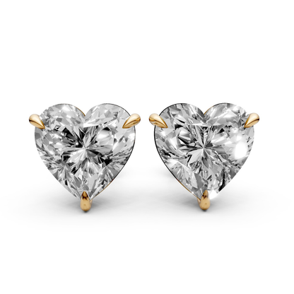 Heart-Shaped Stud Earrings with 2 CT Diamonds in 18K Gold