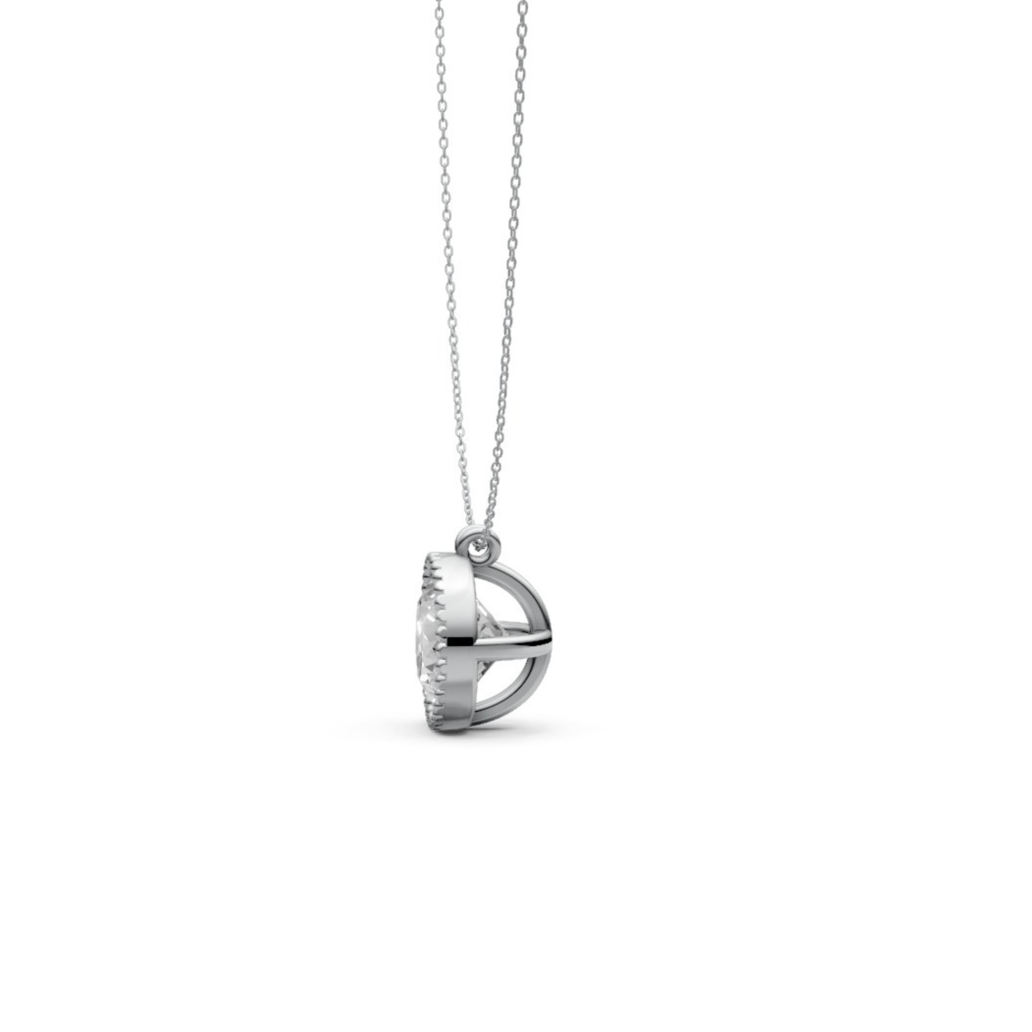 Round Diamond Pendant in 18KT Gold Milgrain Bezel