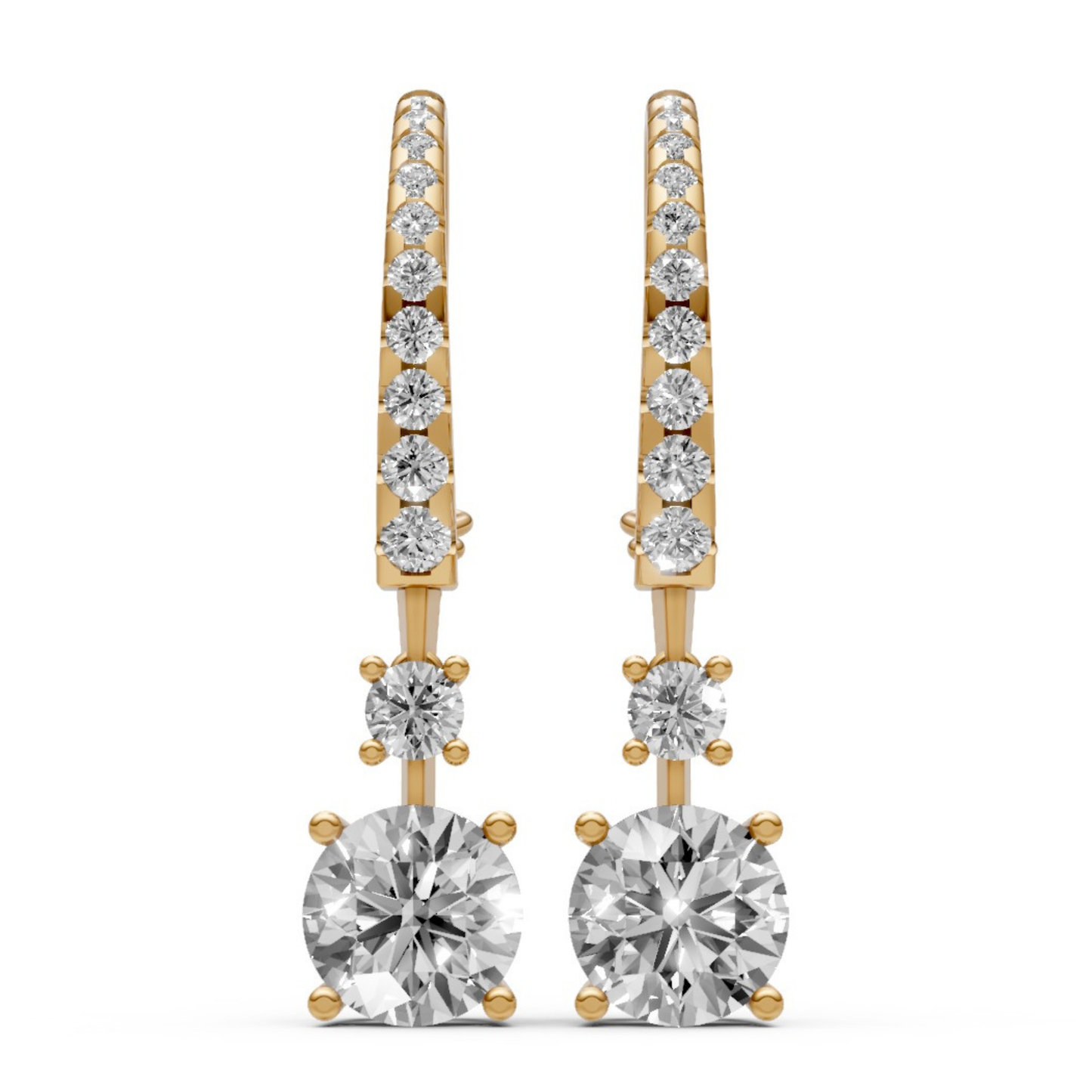 18K Gold Hoop Earrings with 1 CT Solitaire Lab-Grown Diamonds