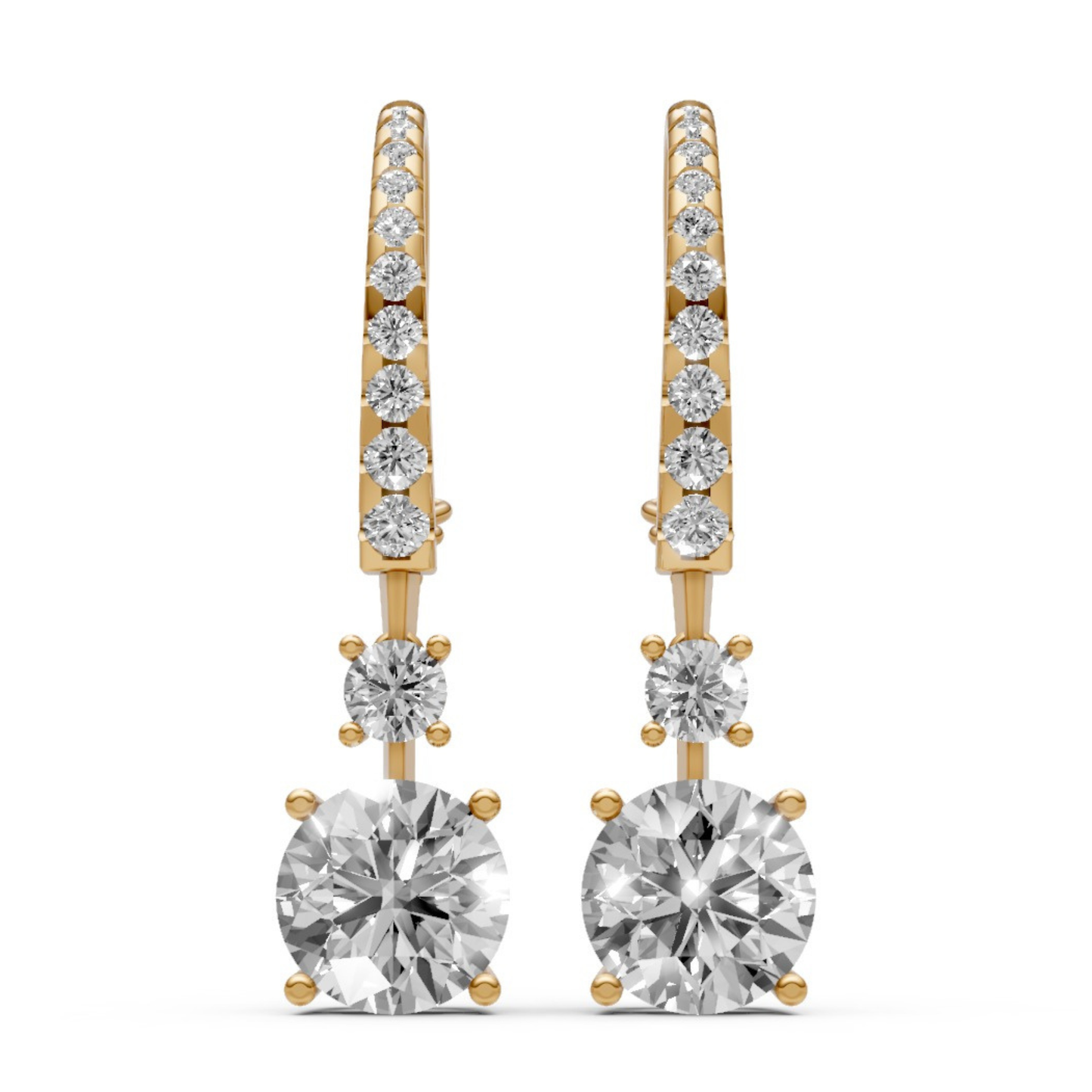 18K Gold Hoop Earrings with 1.5 CT Solitaire Lab-Grown Diamonds