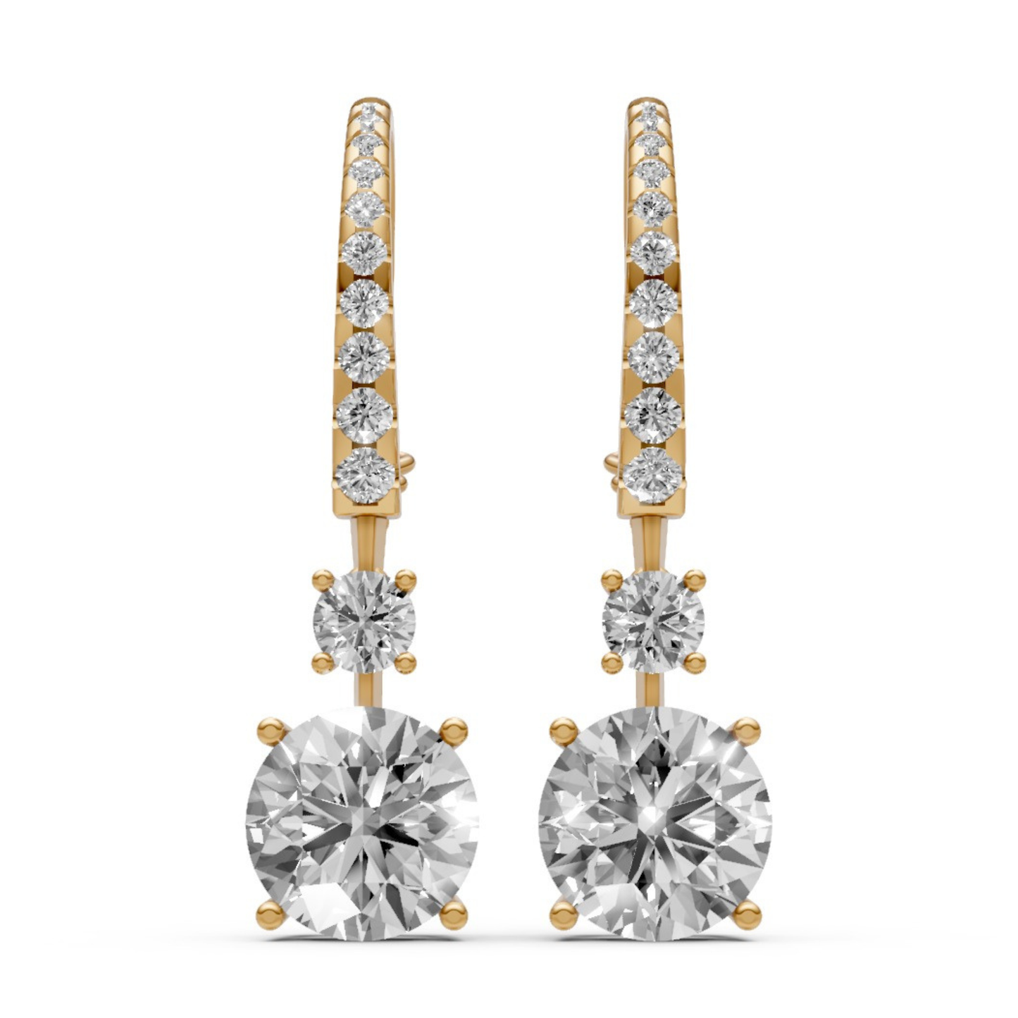 18K Gold Hoop Earrings with 2 CT Solitaire Lab-Grown Diamonds