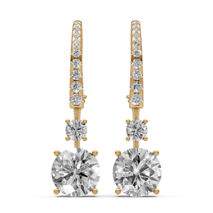 18K Gold Hoop Earrings with 2 CT Solitaire Lab-Grown Diamonds