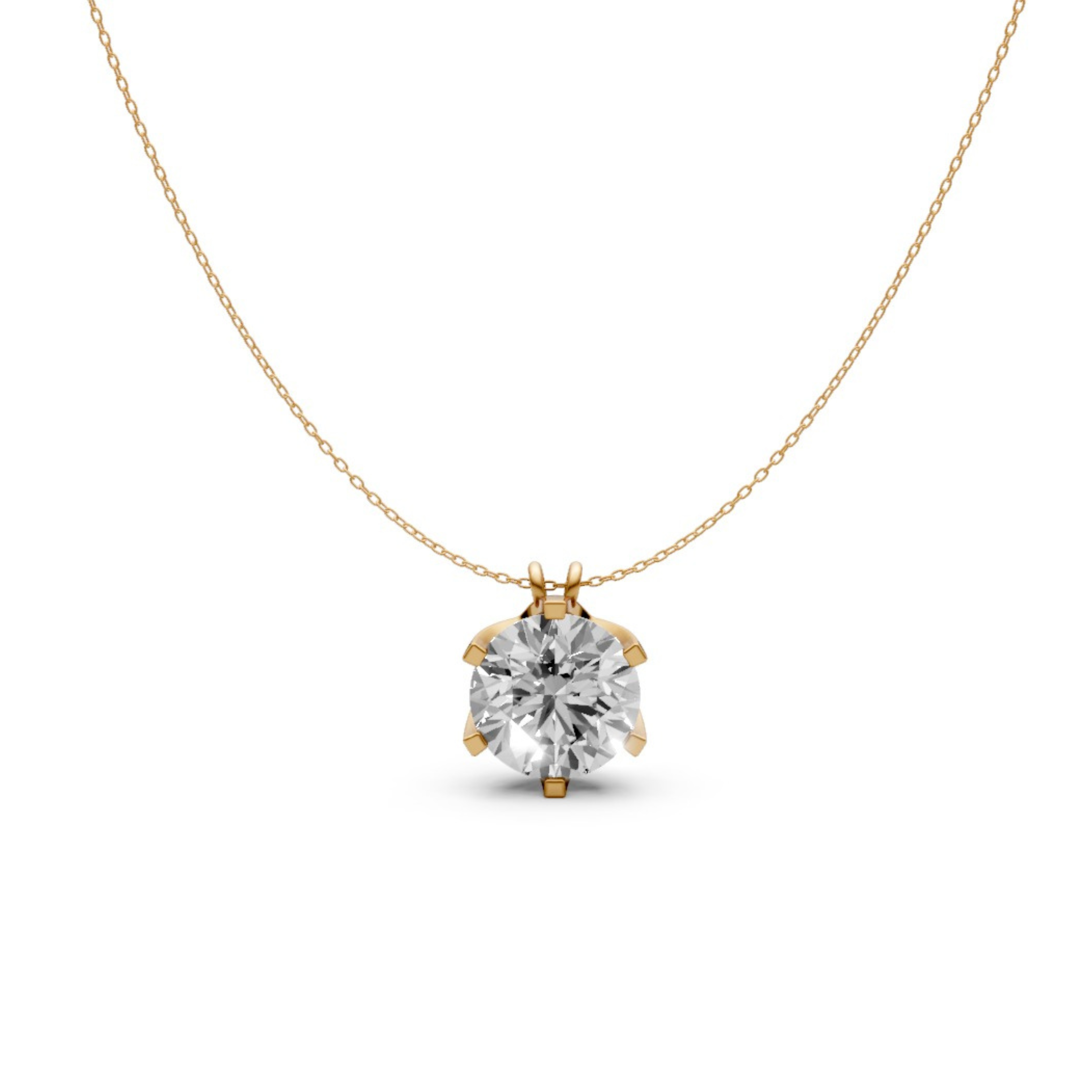 Round Diamond Pendant in 18KT Gold Six-Prong Scallop Setting.