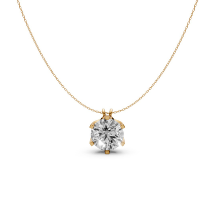 Round Diamond Pendant in 18KT Gold Six-Prong Scallop Setting.
