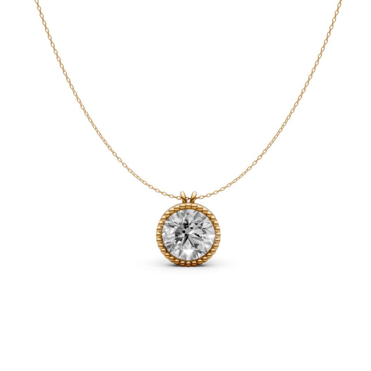 Round Diamond Pendant in 18KT Gold Milgrain Bezel