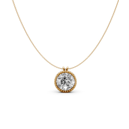Round Diamond Pendant in 18KT Gold Milgrain Bezel