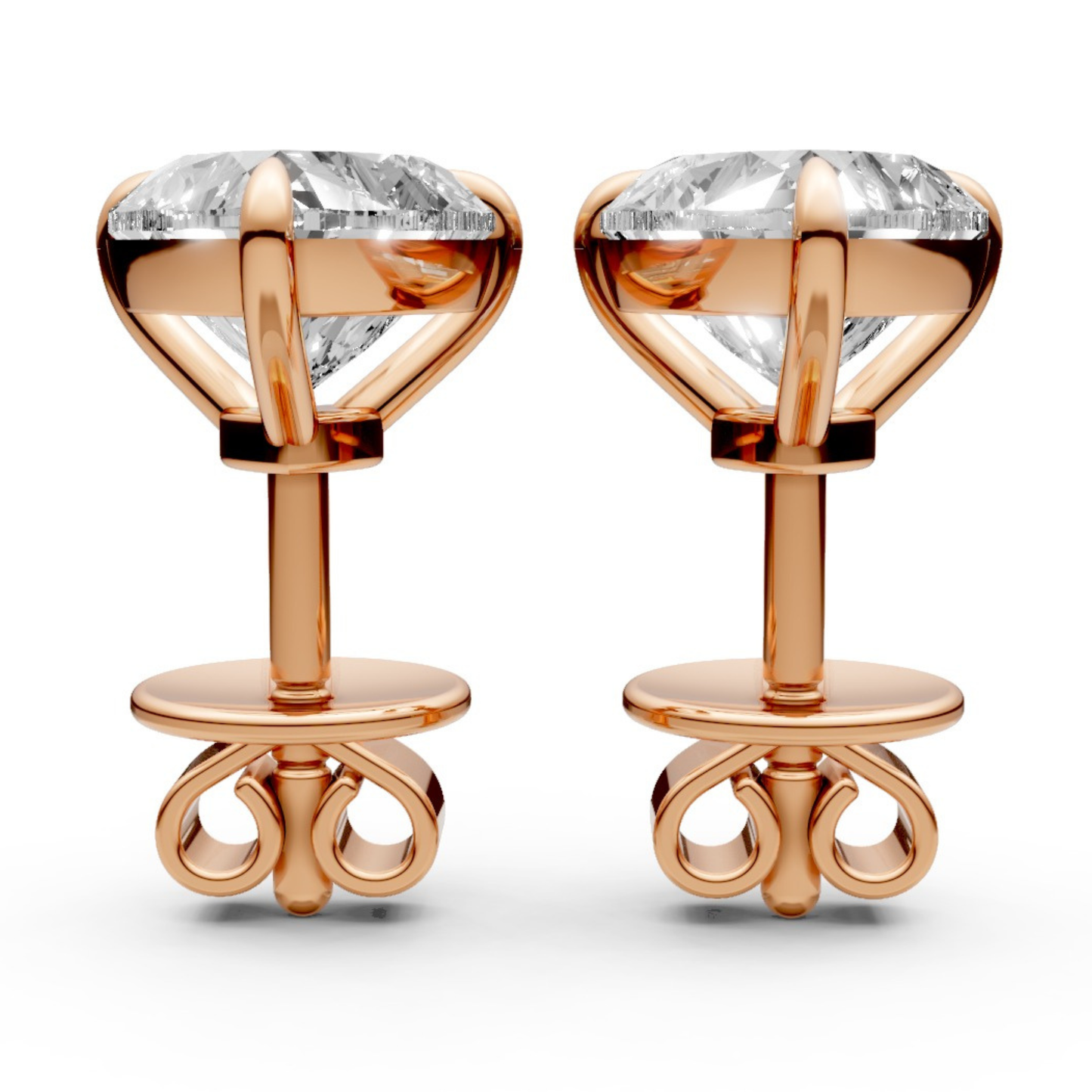 Heart-Shaped Stud Earrings with 1 CT Diamonds in 18K Gold