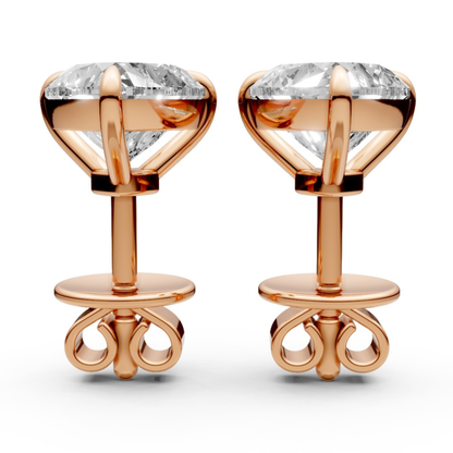 Heart-Shaped Stud Earrings with 1 CT Diamonds in 18K Gold