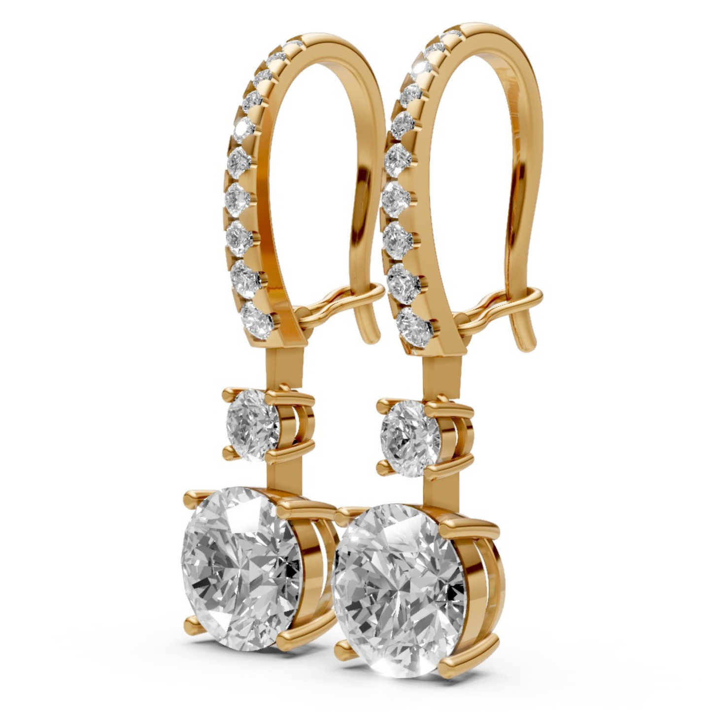 18K Gold Hoop Earrings with 2 CT Solitaire Lab-Grown Diamonds