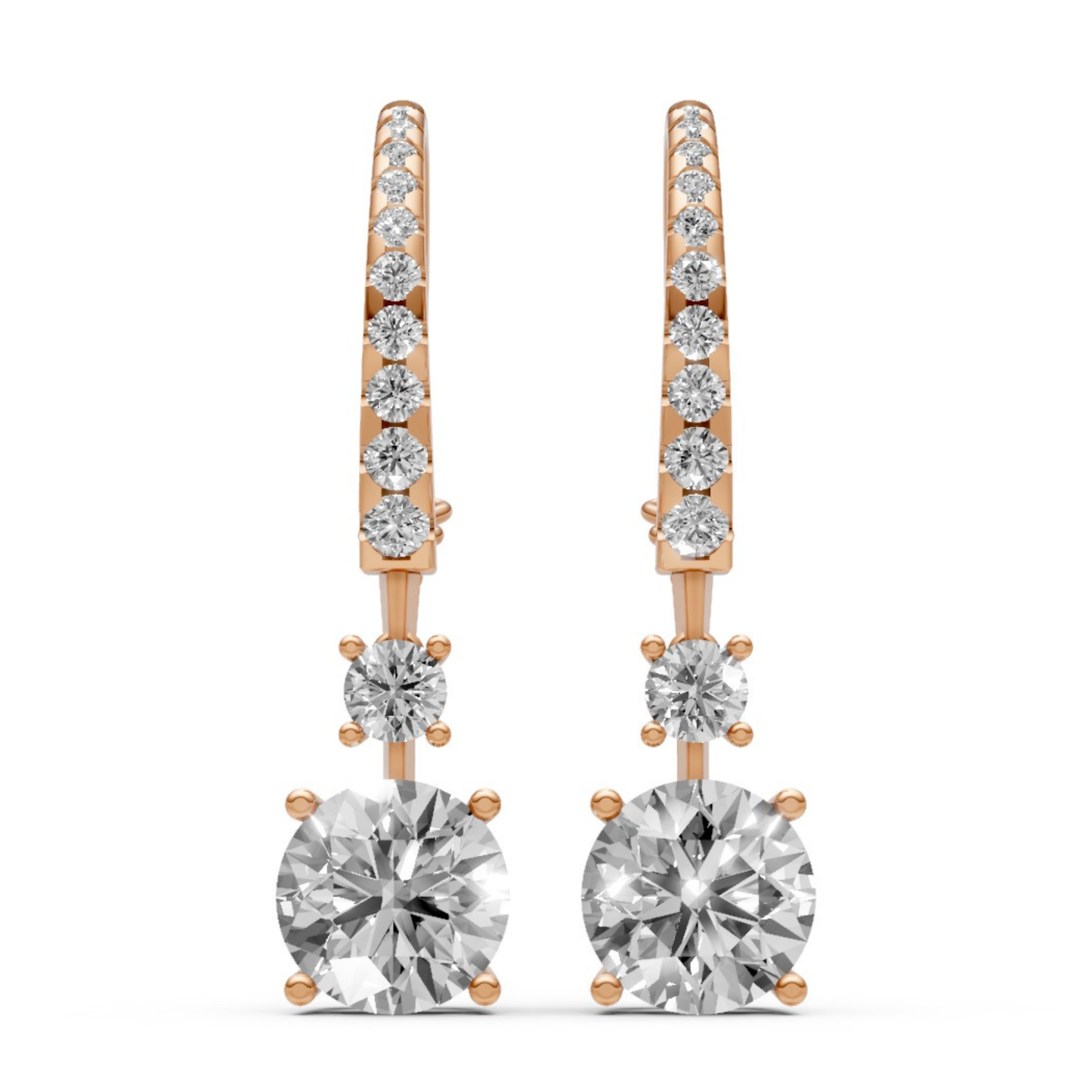 18K Gold Hoop Earrings with 1.5 CT Solitaire Lab-Grown Diamonds