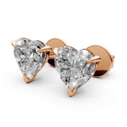 Heart-Shaped Stud Earrings with 1 CT Diamonds in 18K Gold