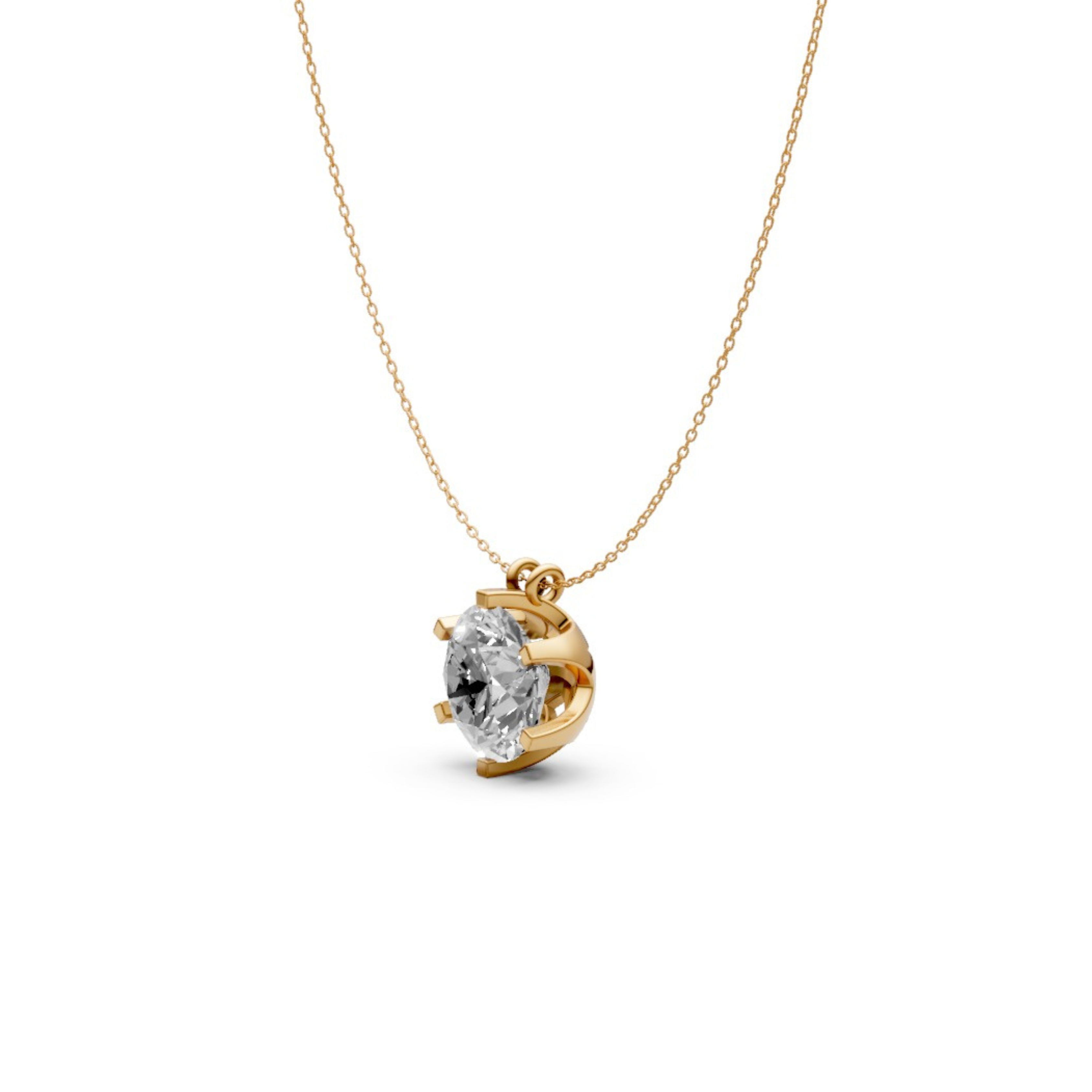 Round Diamond Pendant in 18KT Gold Six-Prong Scallop Setting.