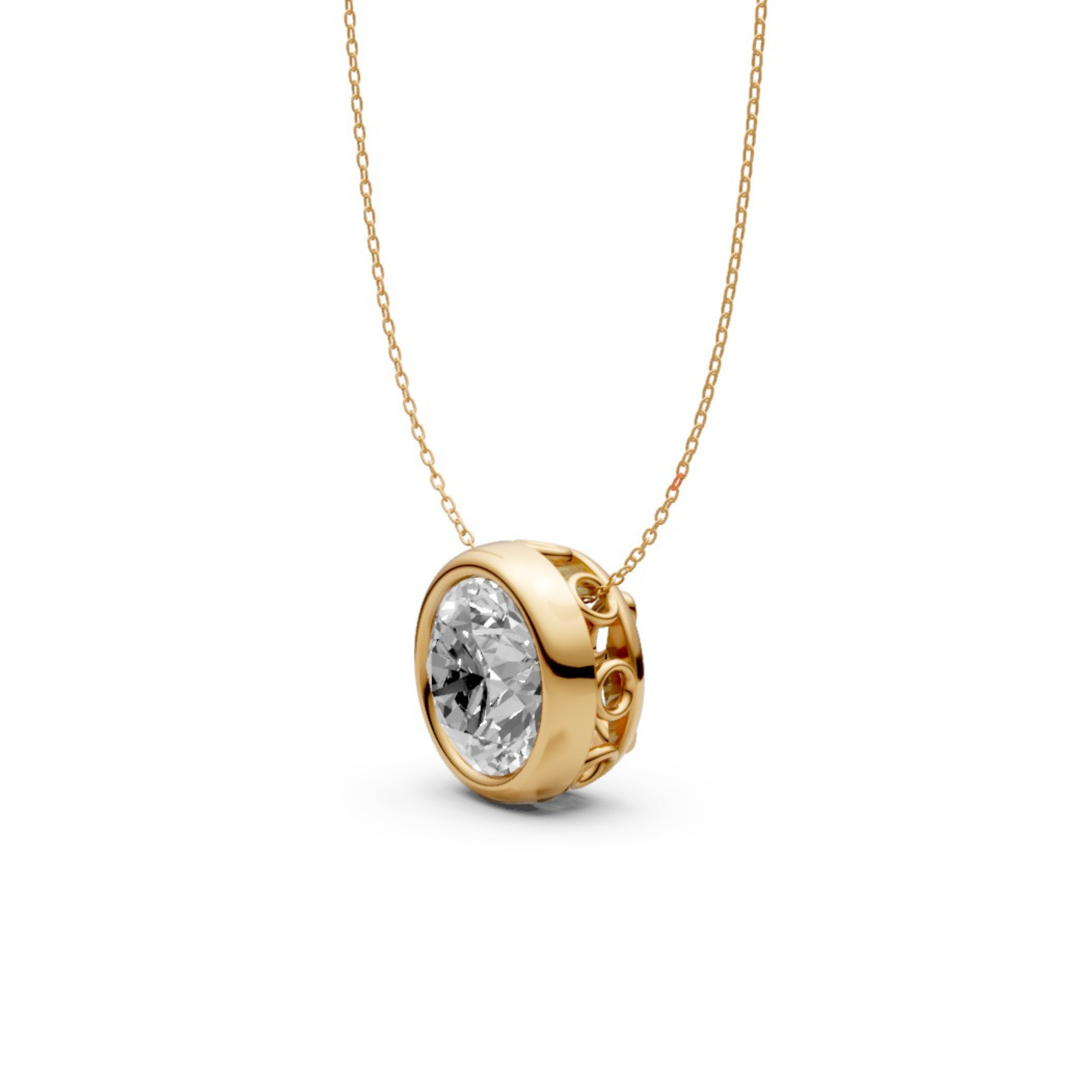 Round Diamond Pendant in 18KT Gold with Modern Bezel