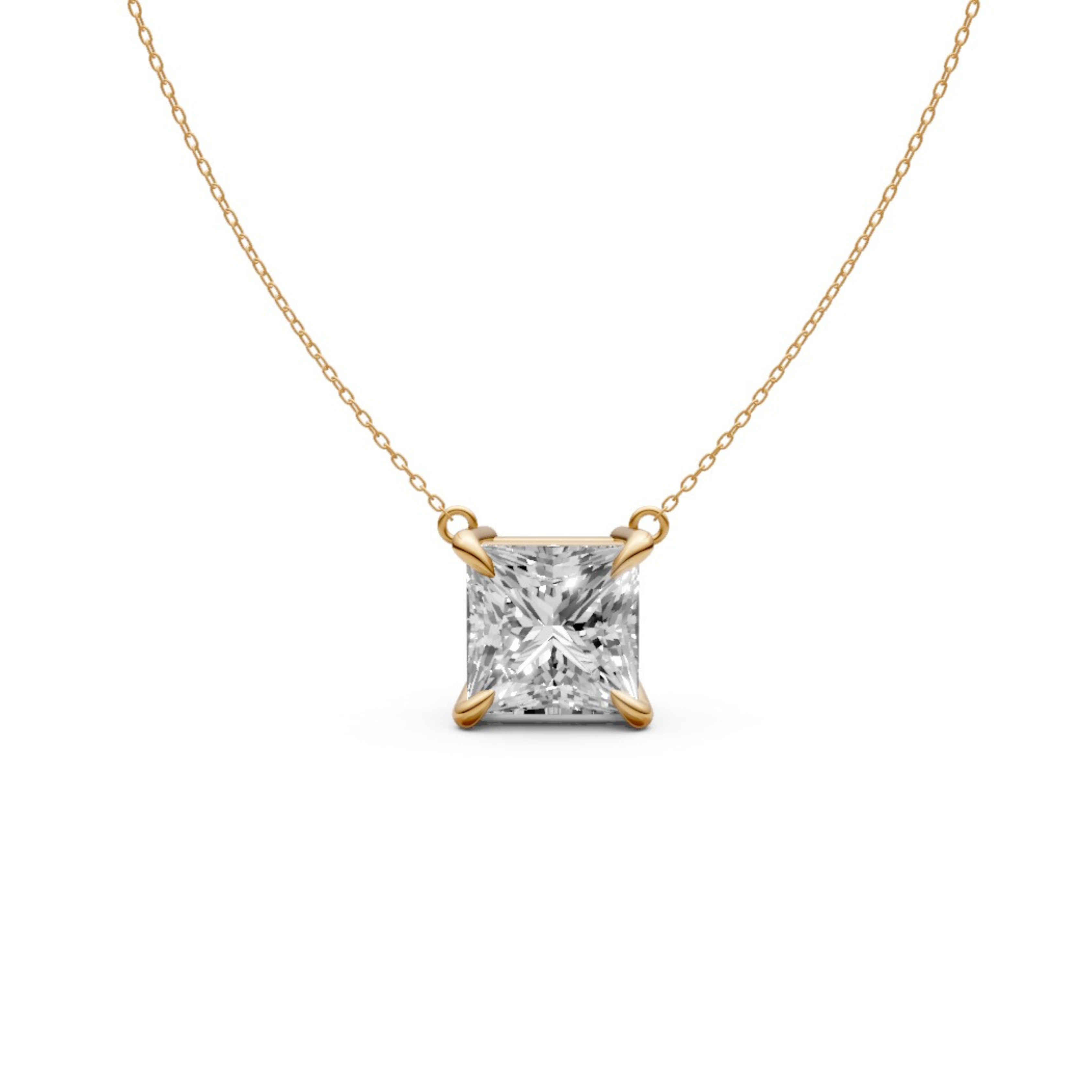Princess Cut Diamond Pendant in 18KT Gold Four-Prong