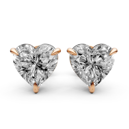 Heart-Shaped Stud Earrings with 1 CT Diamonds in 18K Gold