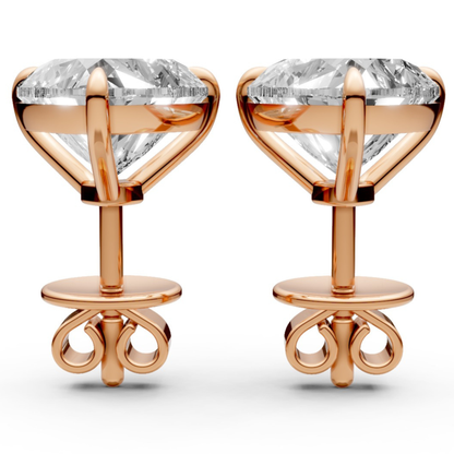 Heart-Shaped Stud Earrings with 2 CT Diamonds in 18K Gold