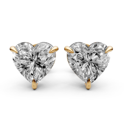 Heart-Shaped Stud Earrings with 1 CT Diamonds in 18K Gold