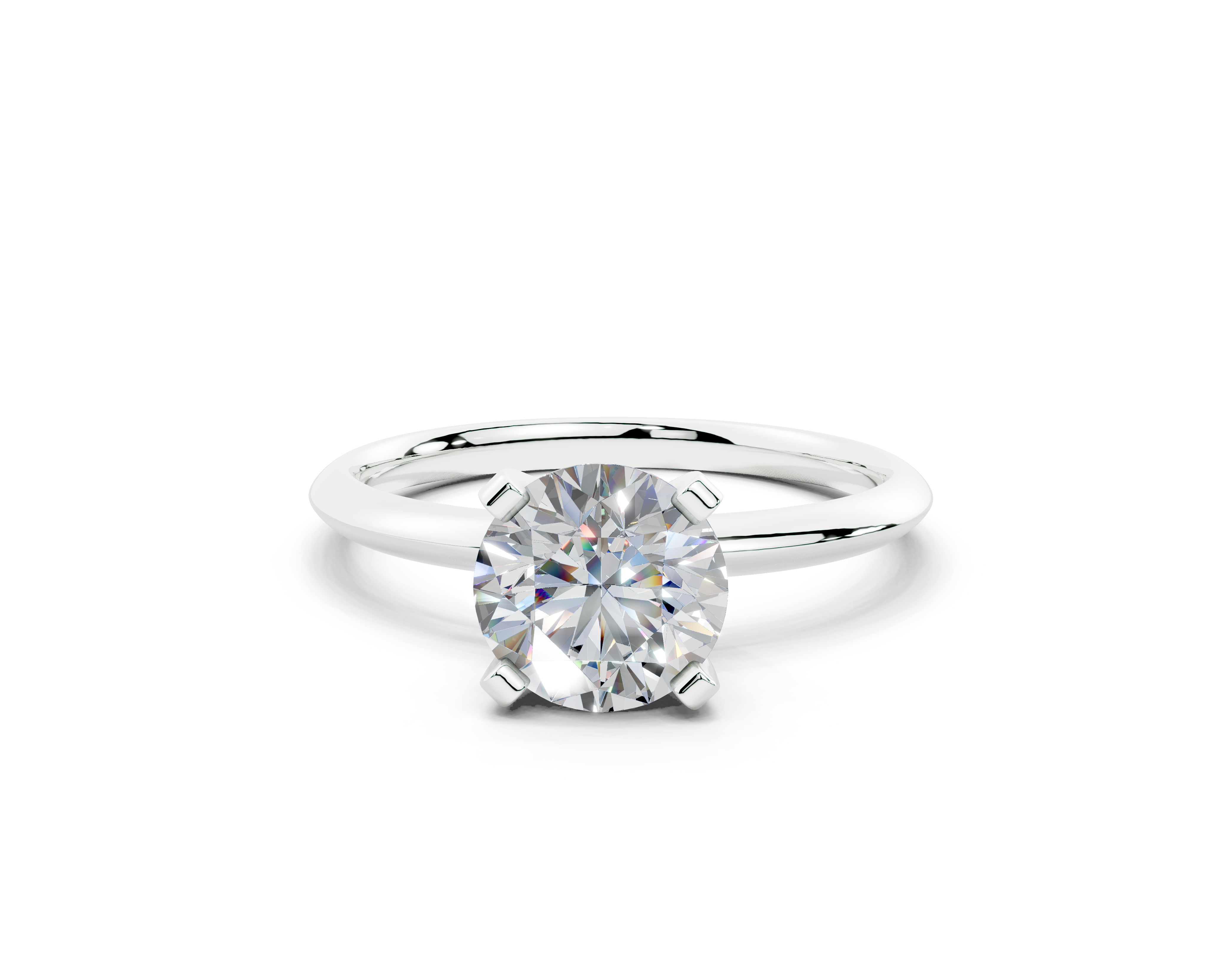 18K Gold Solitaire Knife Edge Round Diamond Engagement Ring 1 Carat - White Gold#Material_White Gold#