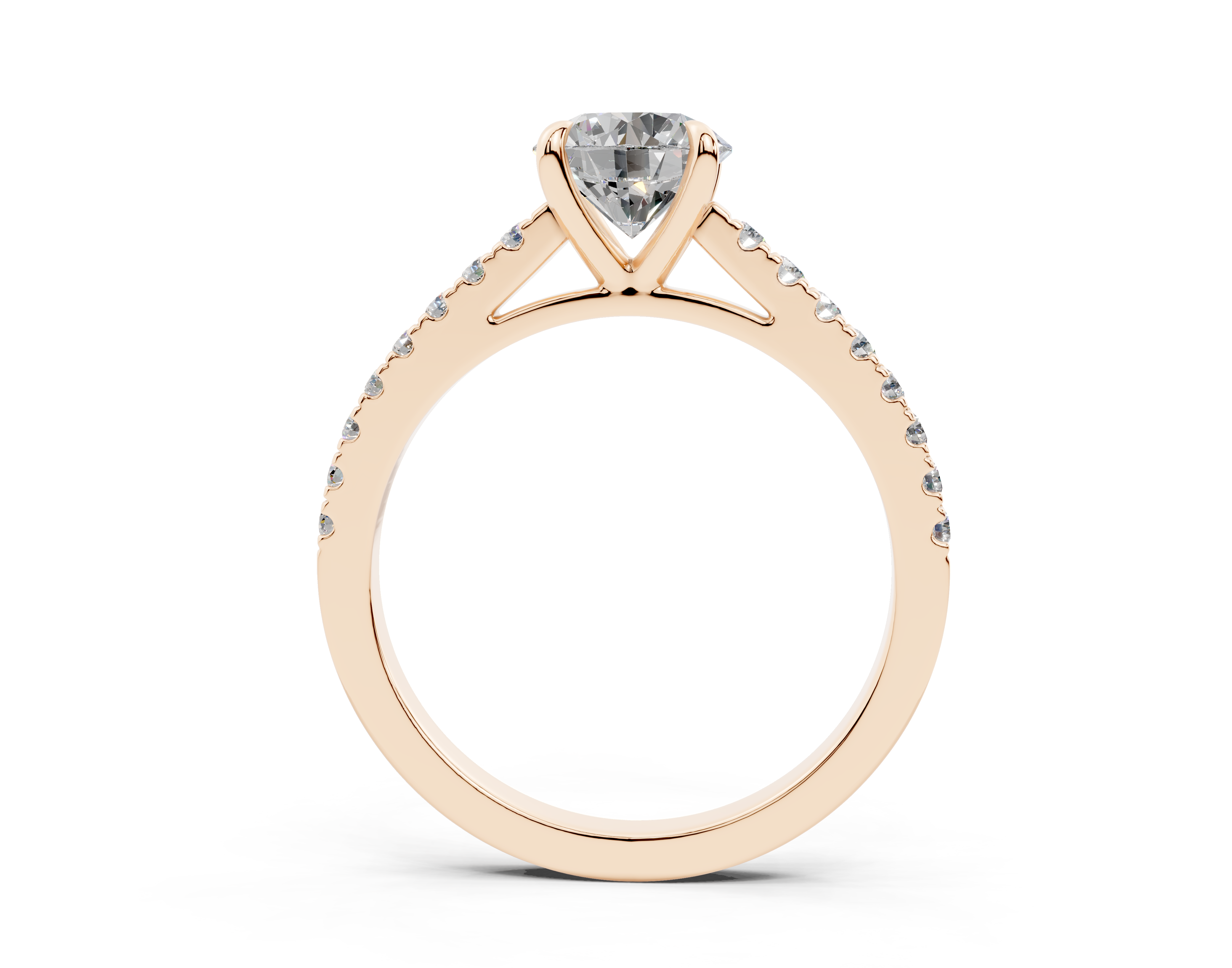 18K Gold Half Pavé Cathedral Diamond Engagement Ring 1 Carat - Rose Gold#Material_Rose Gold#