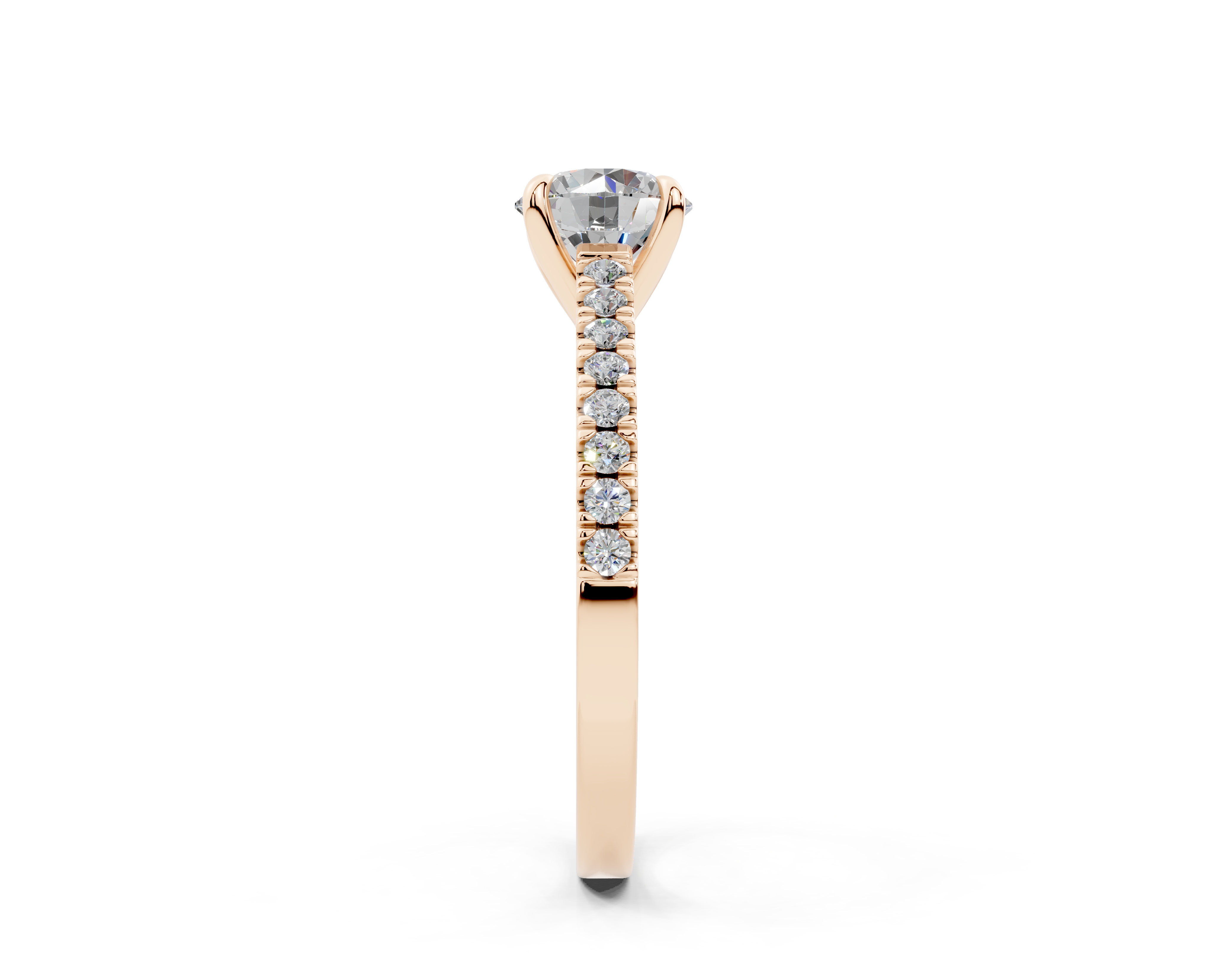 18K Gold Half Pavé Cathedral Diamond Engagement Ring 1 Carat - Rose Gold#Material_Rose Gold#