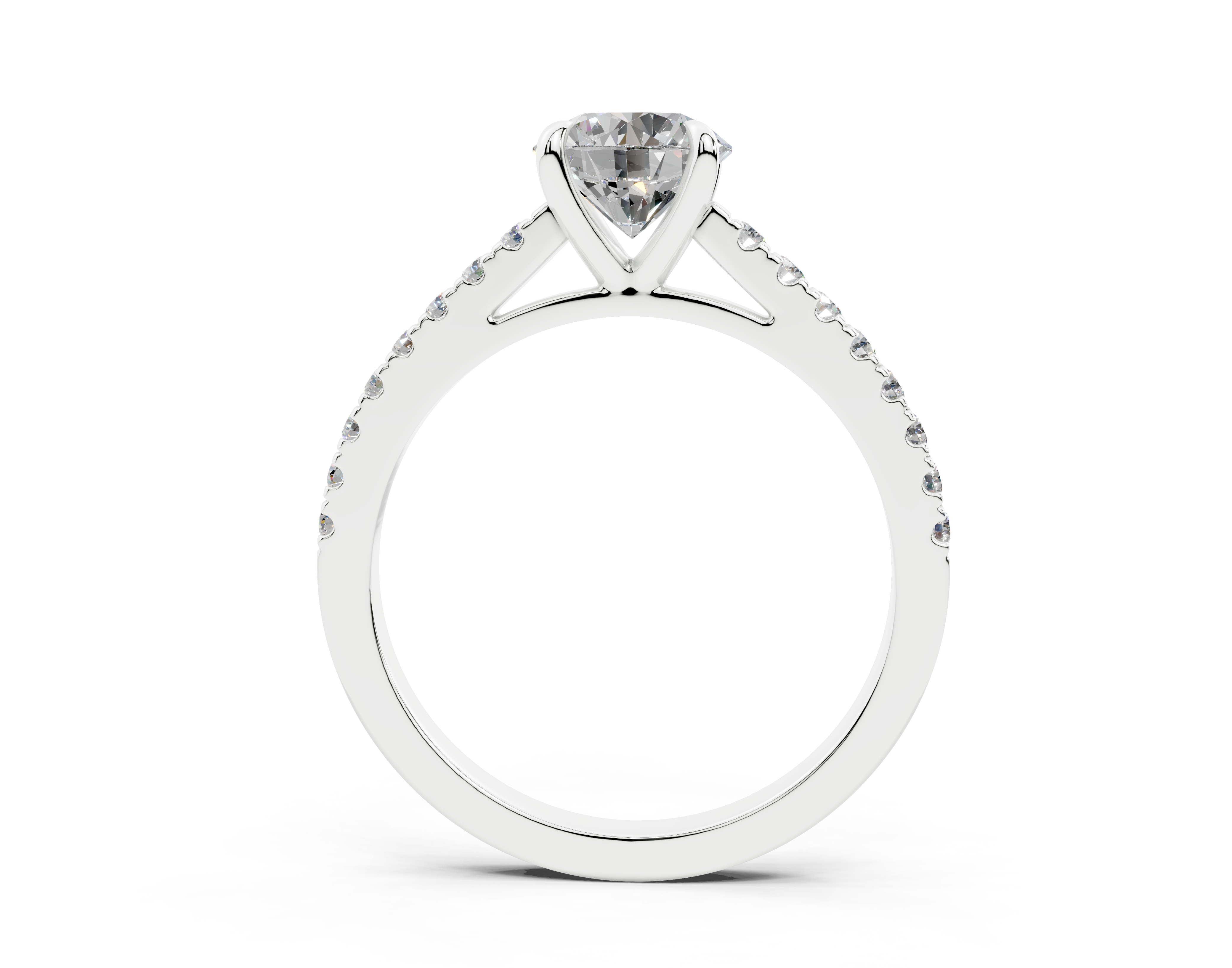 18K Gold Half Pavé Cathedral Diamond Engagement Ring 1 Carat - White Gold#Material_White Gold#