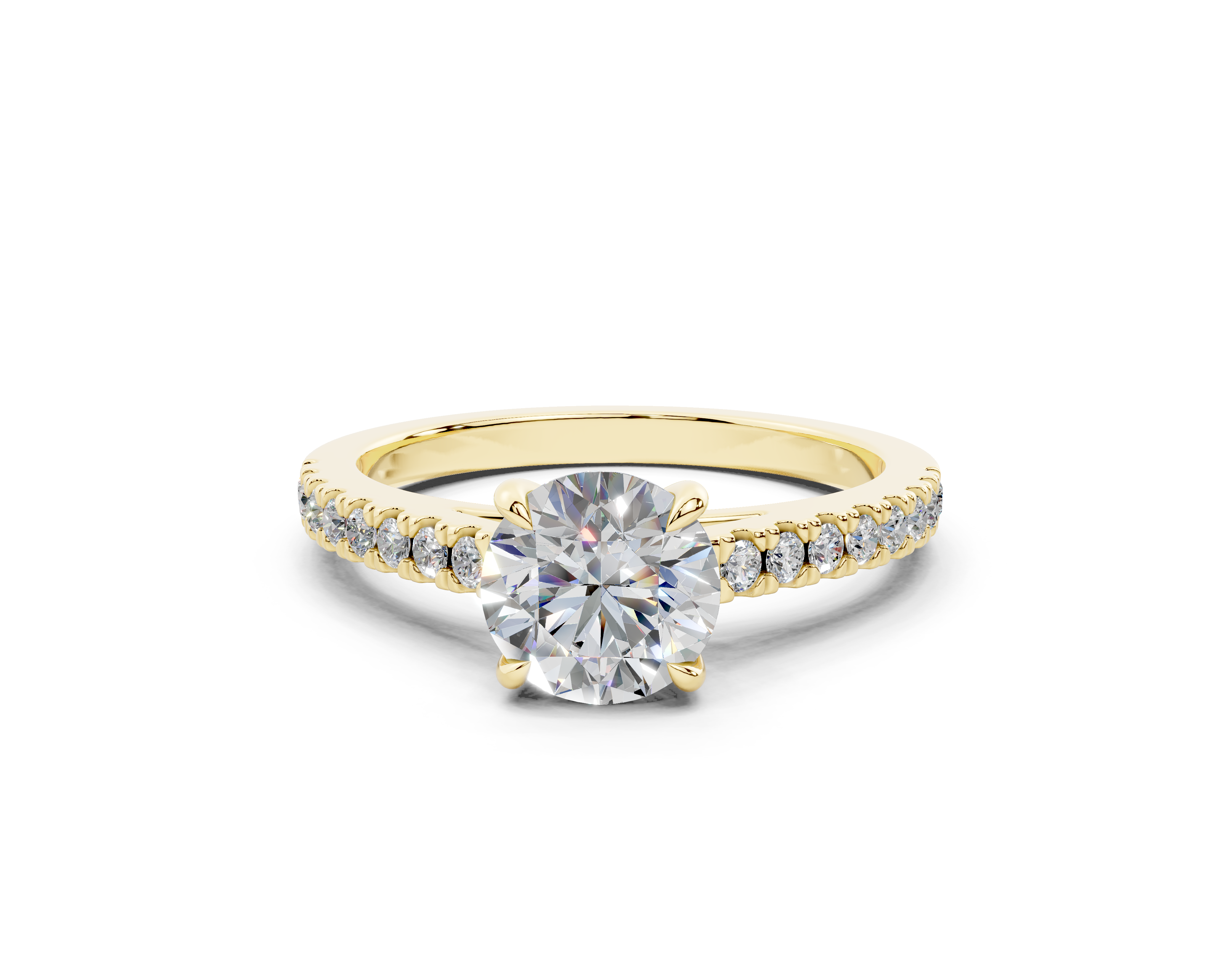 18K Gold Half Pavé Cathedral Diamond Engagement Ring 1 Carat - Yellow Gold#Material_Yellow Gold#