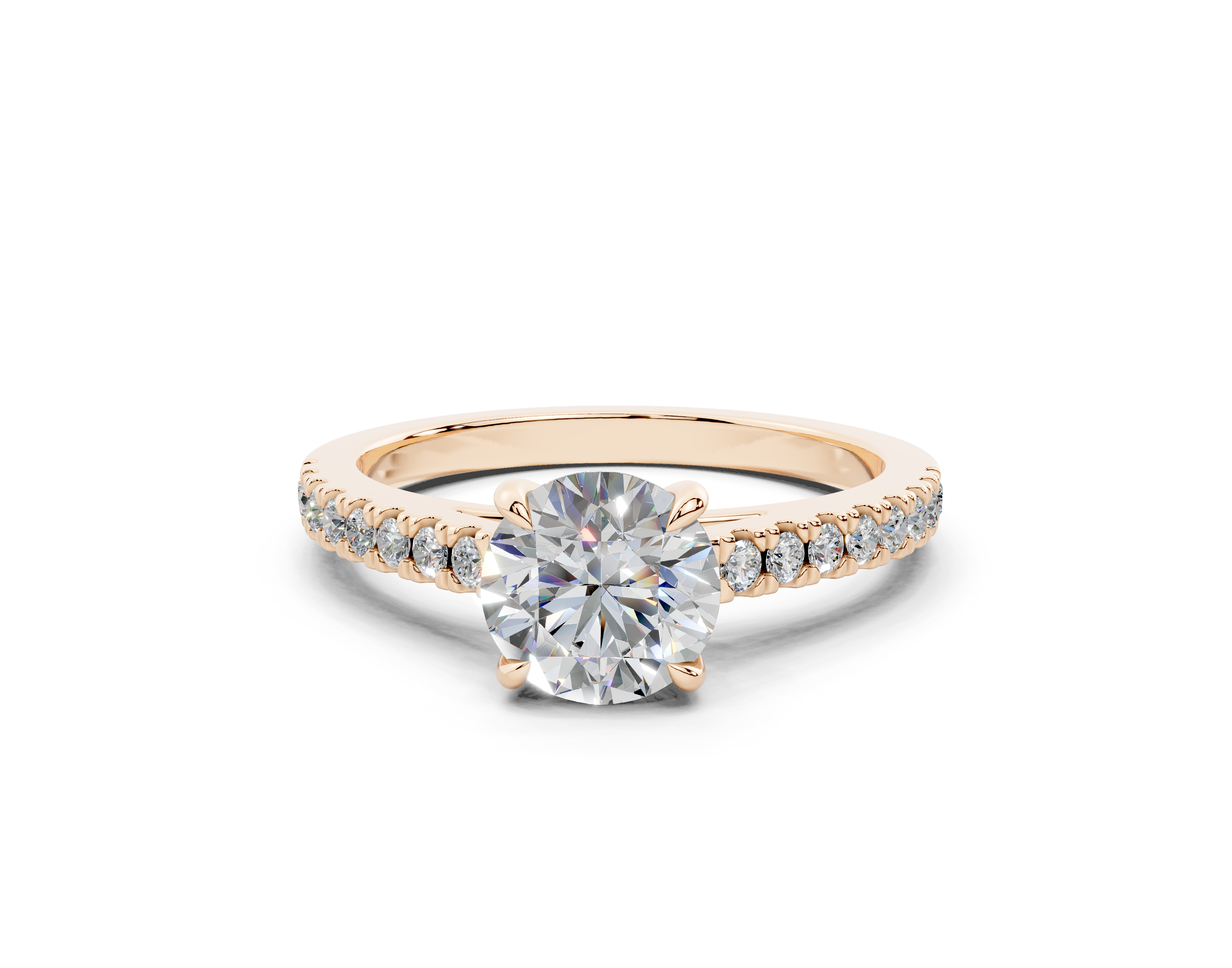 18K Gold Half Pavé Cathedral Diamond Engagement Ring 1 Carat - Rose Gold#Material_Rose Gold#