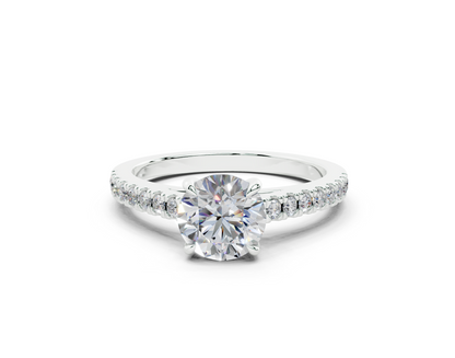 18K Gold Half Pavé Cathedral Diamond Engagement Ring 1 Carat