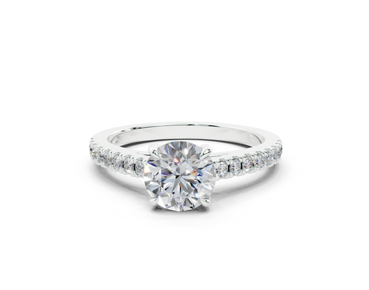 18K Gold Half Pavé Cathedral Diamond Engagement Ring 1 Carat