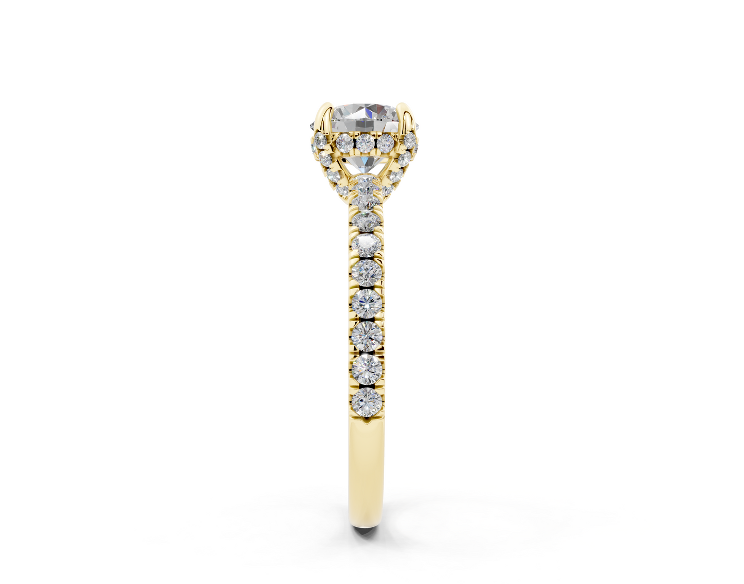 18K Gold 1 Carat Half Pavé Crown Diamond Engagement Ring