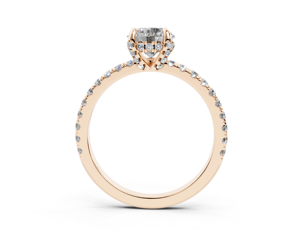 18K Gold 1 Carat Half Pavé Crown Diamond Engagement Ring - Rose Gold#Material_Rose Gold#