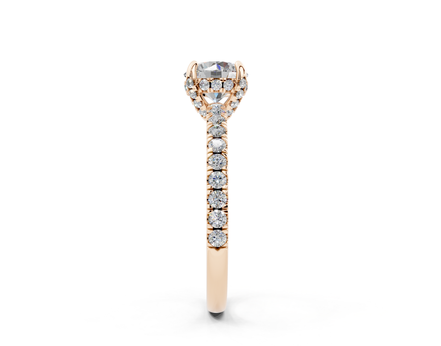 18K Gold 1 Carat Half Pavé Crown Diamond Engagement Ring