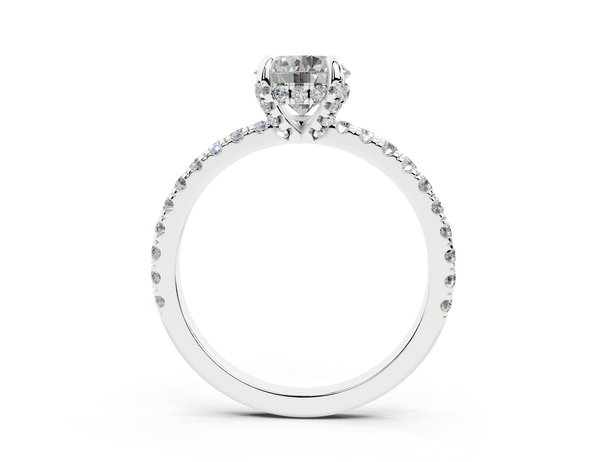 18K Gold 1 Carat Half Pavé Crown Diamond Engagement Ring - White Gold#Material_White Gold#