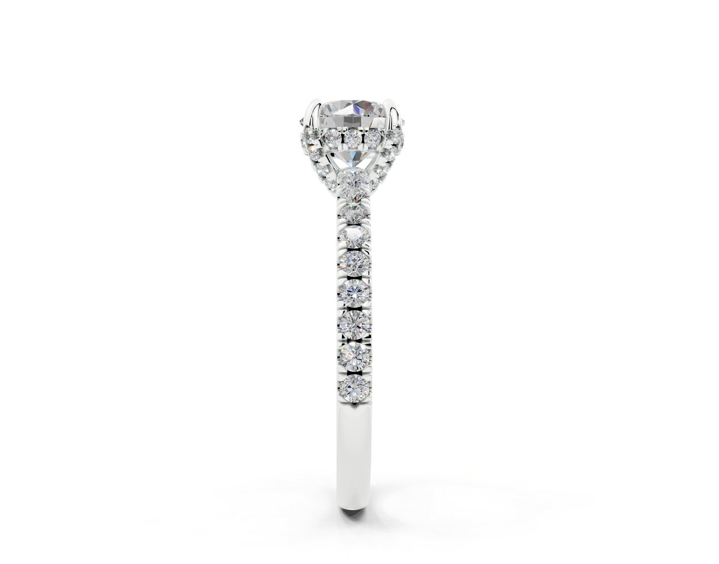 18K Gold 1 Carat Half Pavé Crown Diamond Engagement Ring