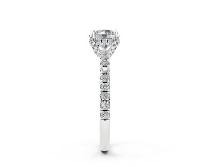 18K Gold 1 Carat Half Pavé Crown Diamond Engagement Ring