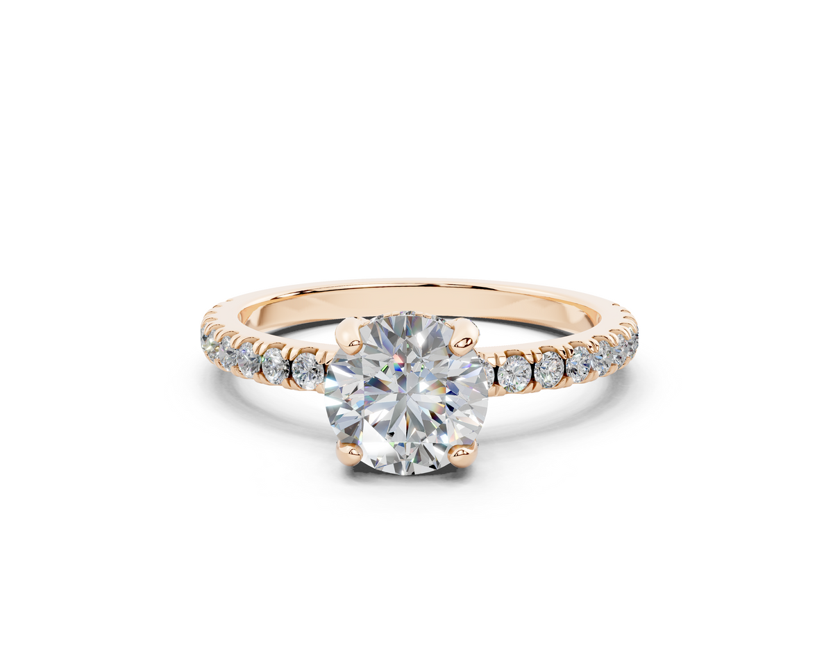 18K Gold 1 Carat Half Pavé Crown Diamond Engagement Ring - Rose Gold#Material_Rose Gold#