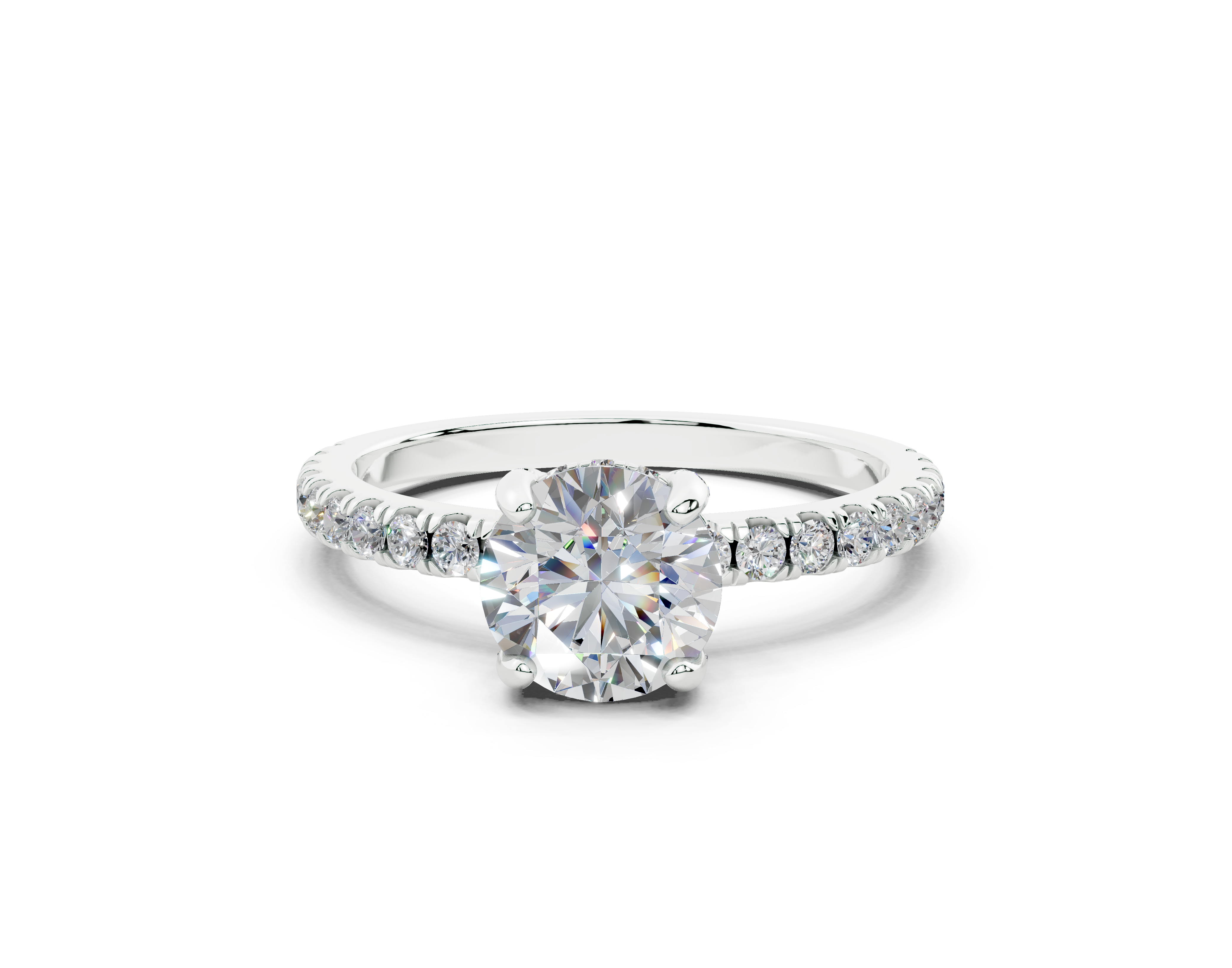 18K Gold 1 Carat Half Pavé Crown Diamond Engagement Ring - White Gold#Material_White Gold#
