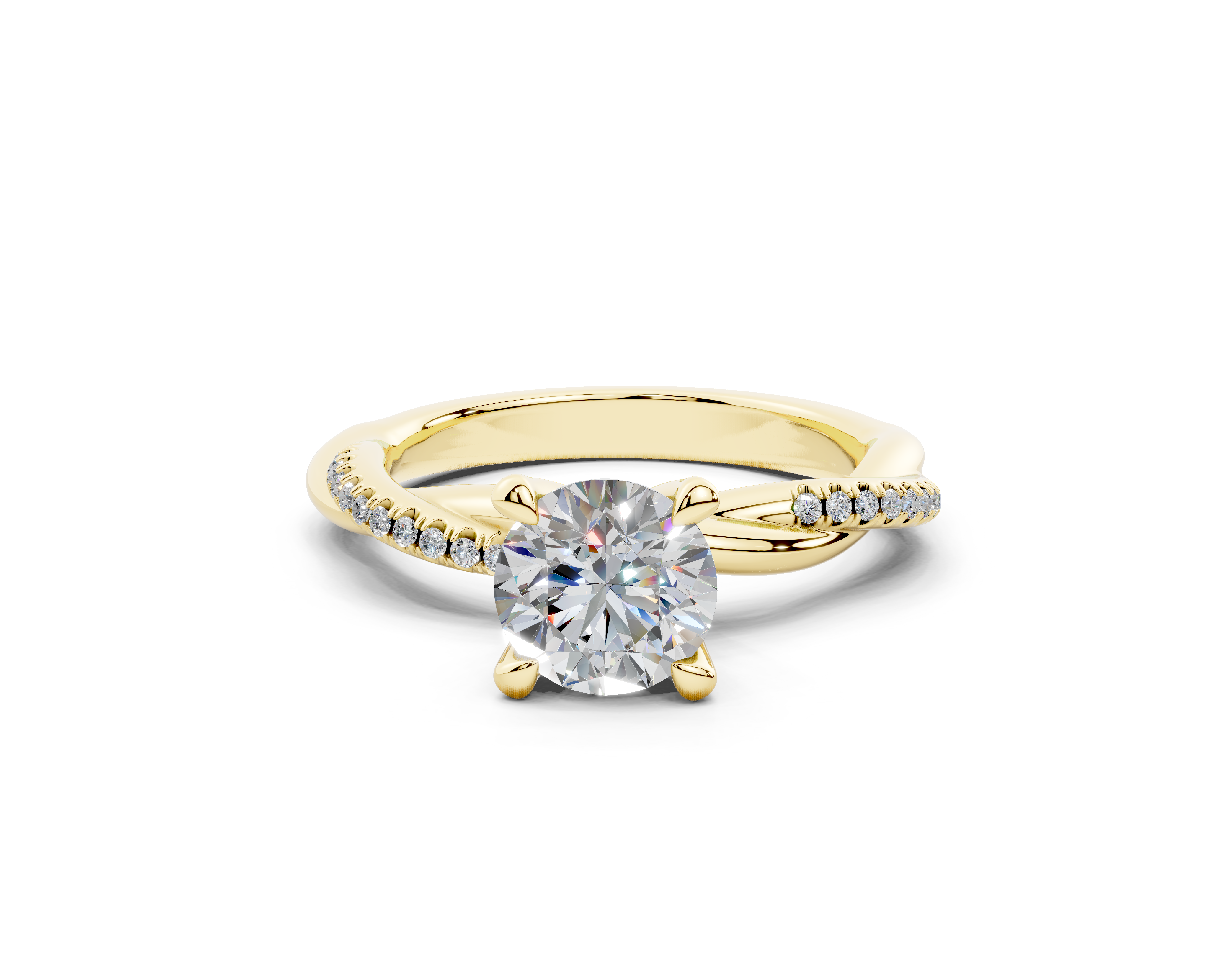 18K Gold Half Pavé Rope Diamond Engagement Ring 1 Carat - Yellow Gold#Material_Yellow Gold#
