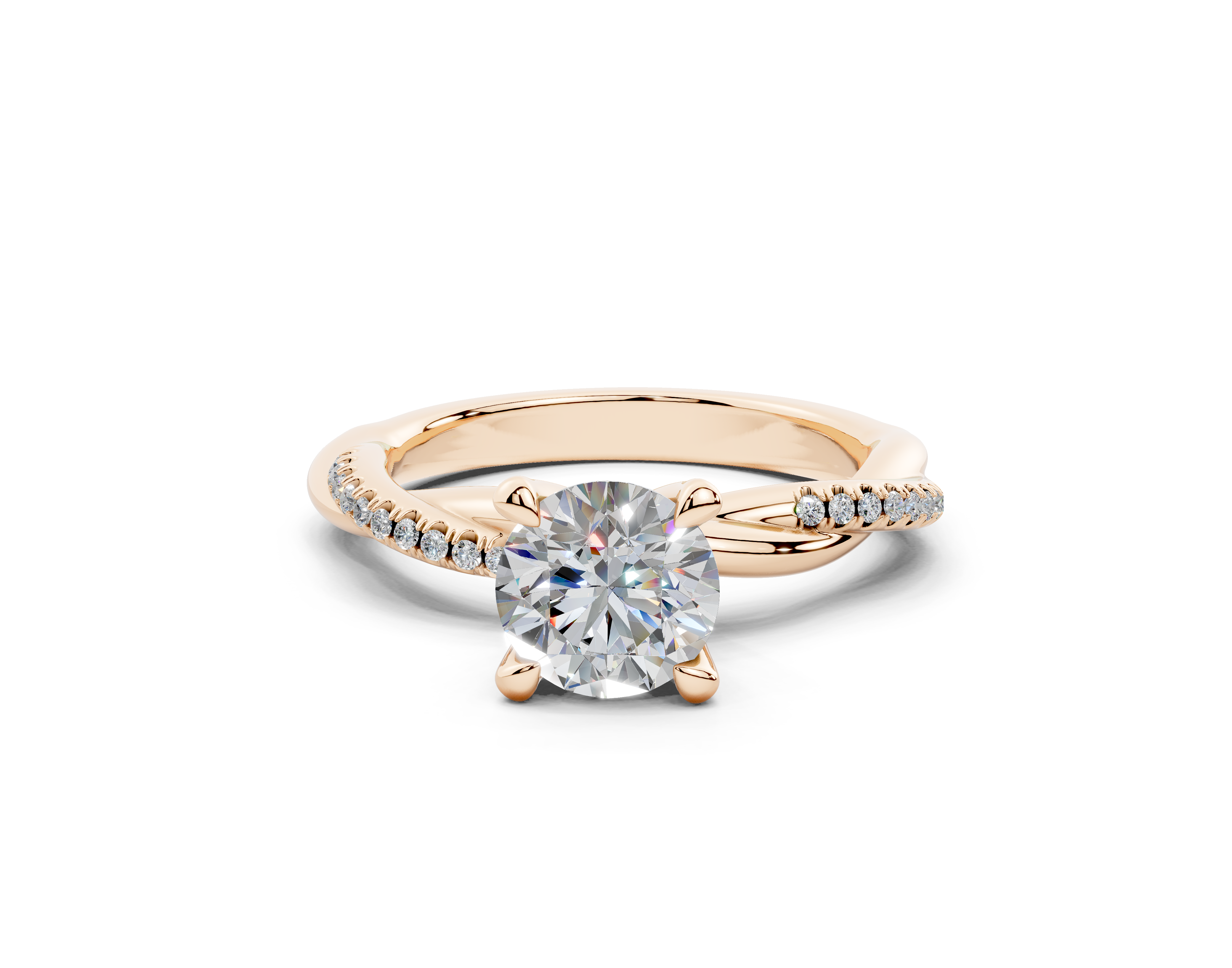 18K Gold Half Pavé Rope Diamond Engagement Ring 1 Carat - Rose Gold#Material_Rose Gold#