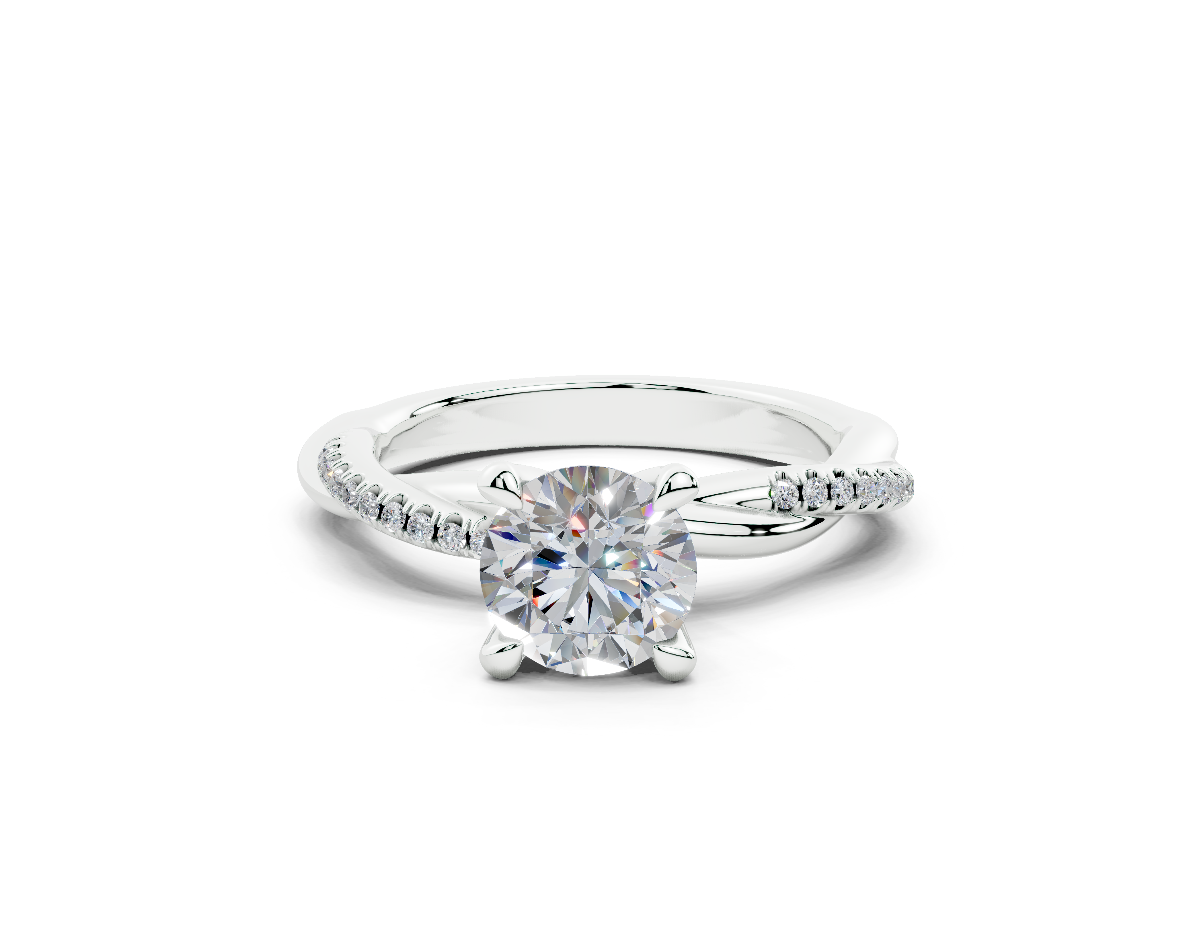 18K Gold Half Pavé Rope Diamond Engagement Ring 1 Carat - White Gold#Material_White Gold#