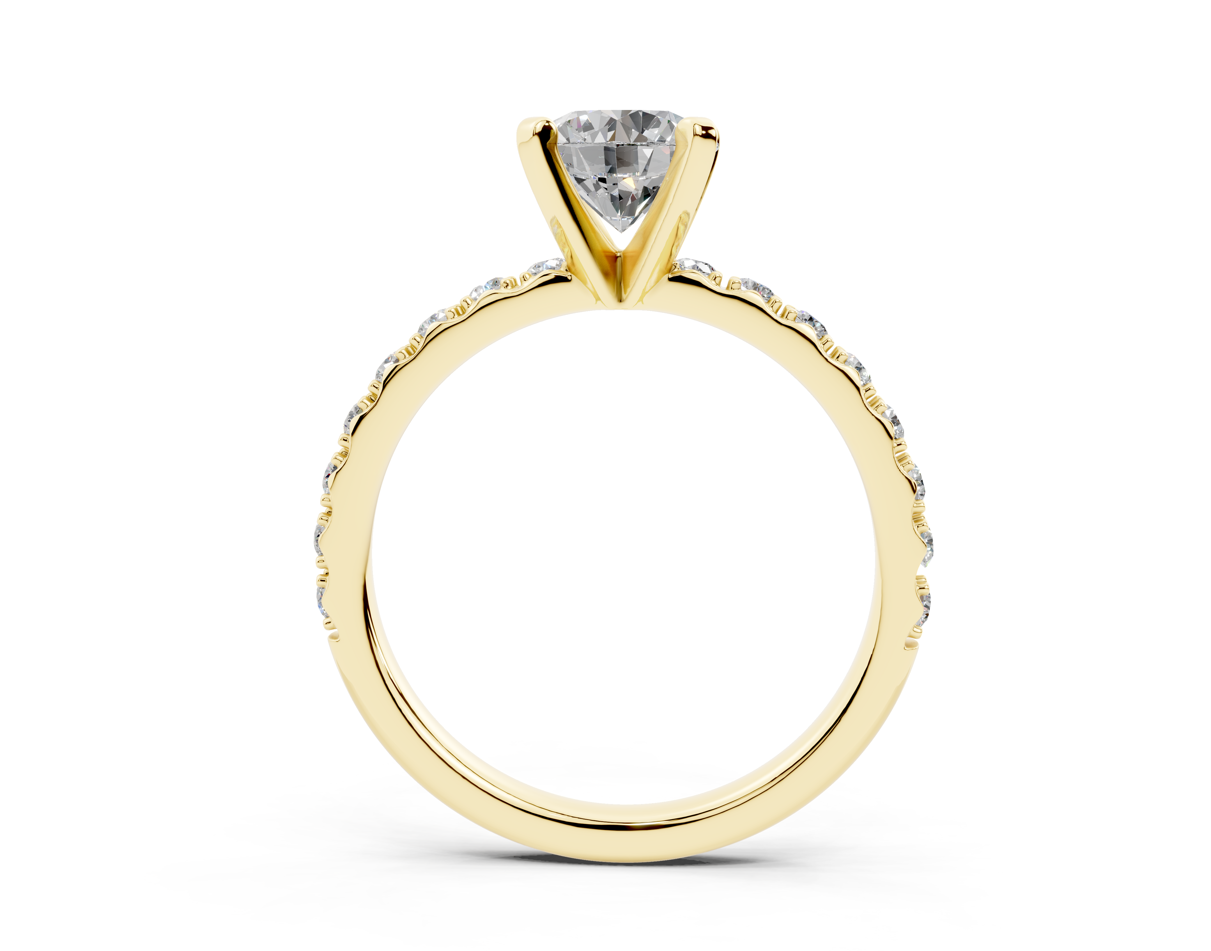 18K Gold French Cut Half Pavé Diamond Engagement Ring 1 Carat - Yellow Gold#Material_Yellow Gold#