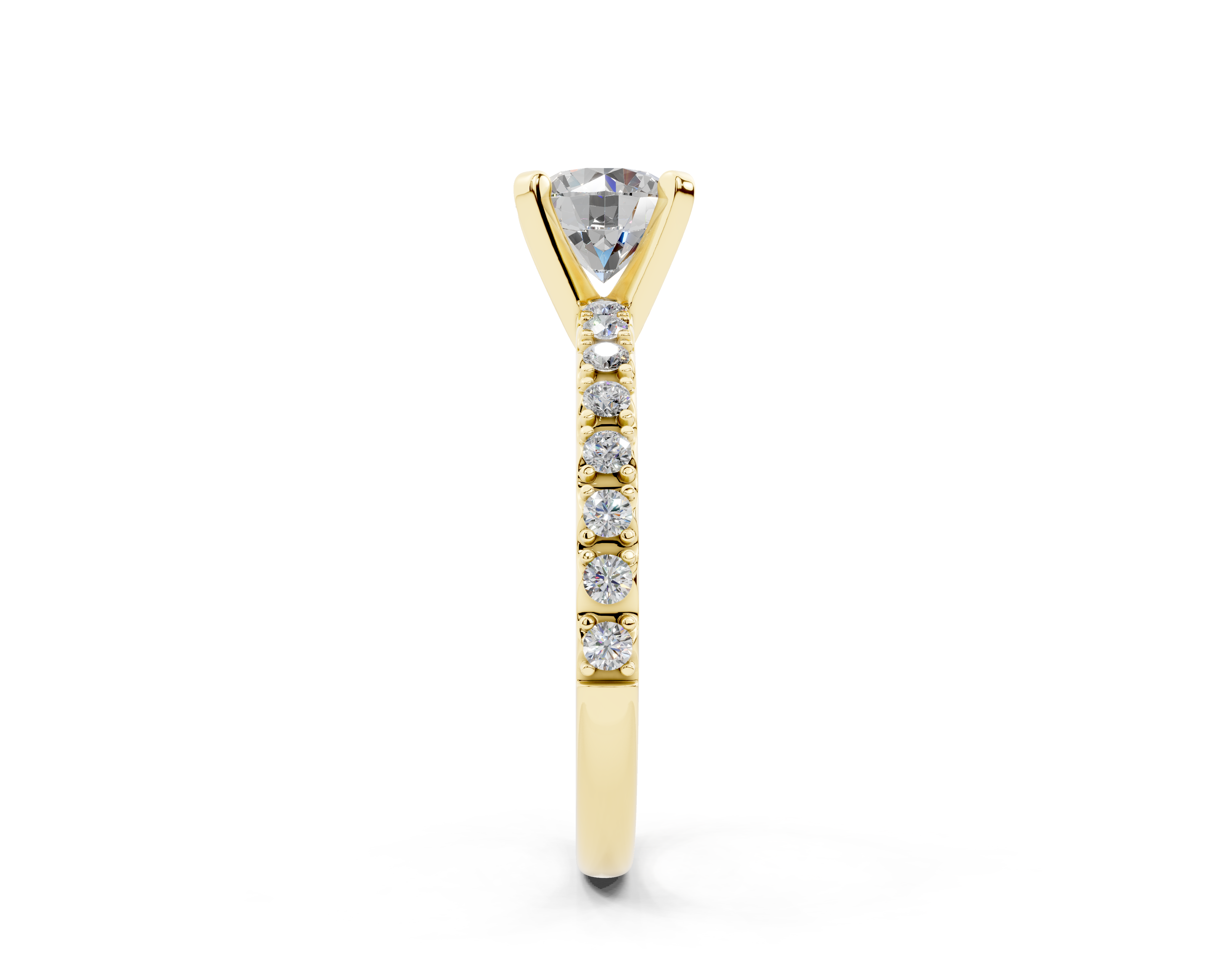 18K Gold French Cut Half Pavé Diamond Engagement Ring 1 Carat - Yellow Gold#Material_Yellow Gold#