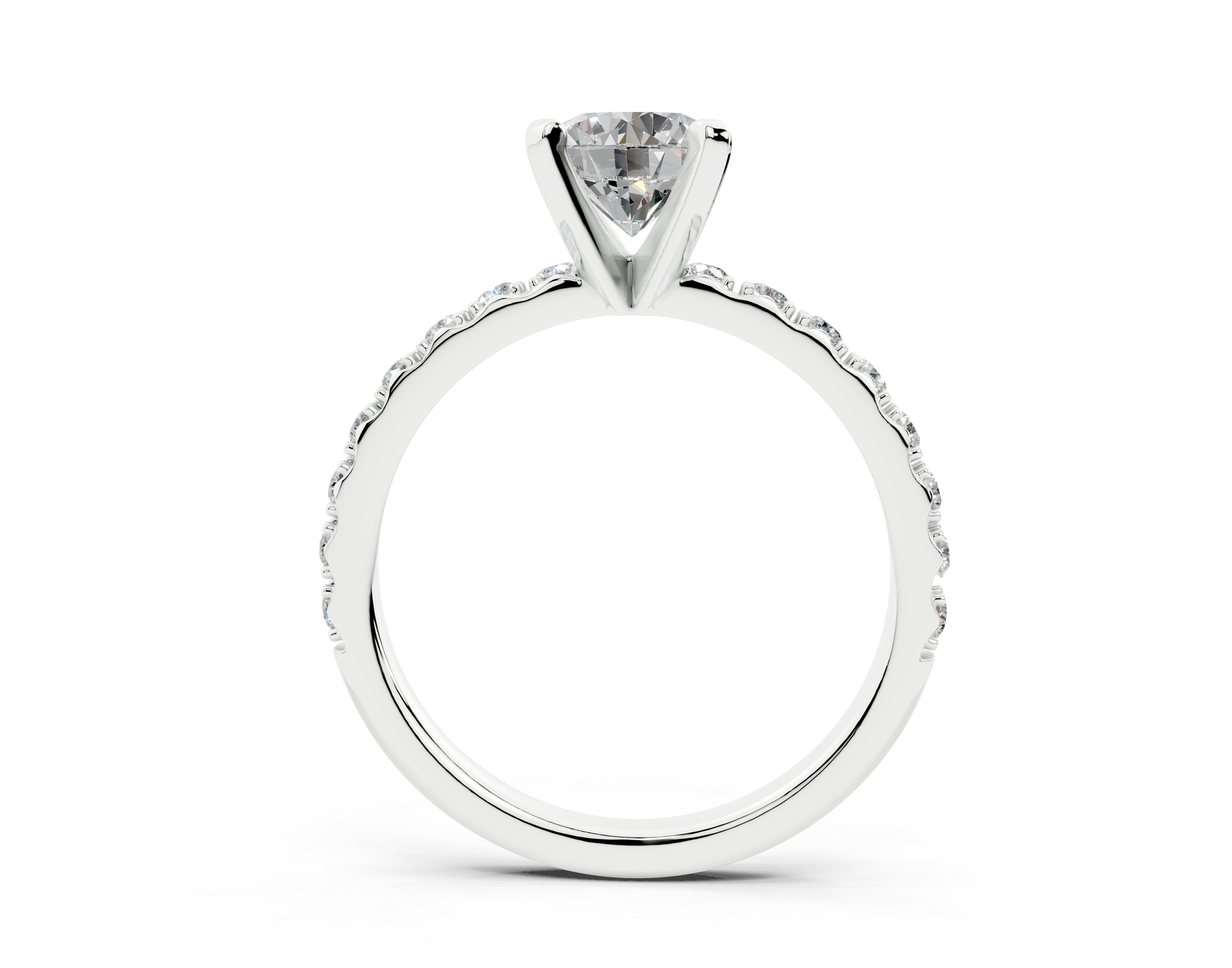 18K Gold French Cut Half Pavé Diamond Engagement Ring 1 Carat - White Gold#Material_White Gold#