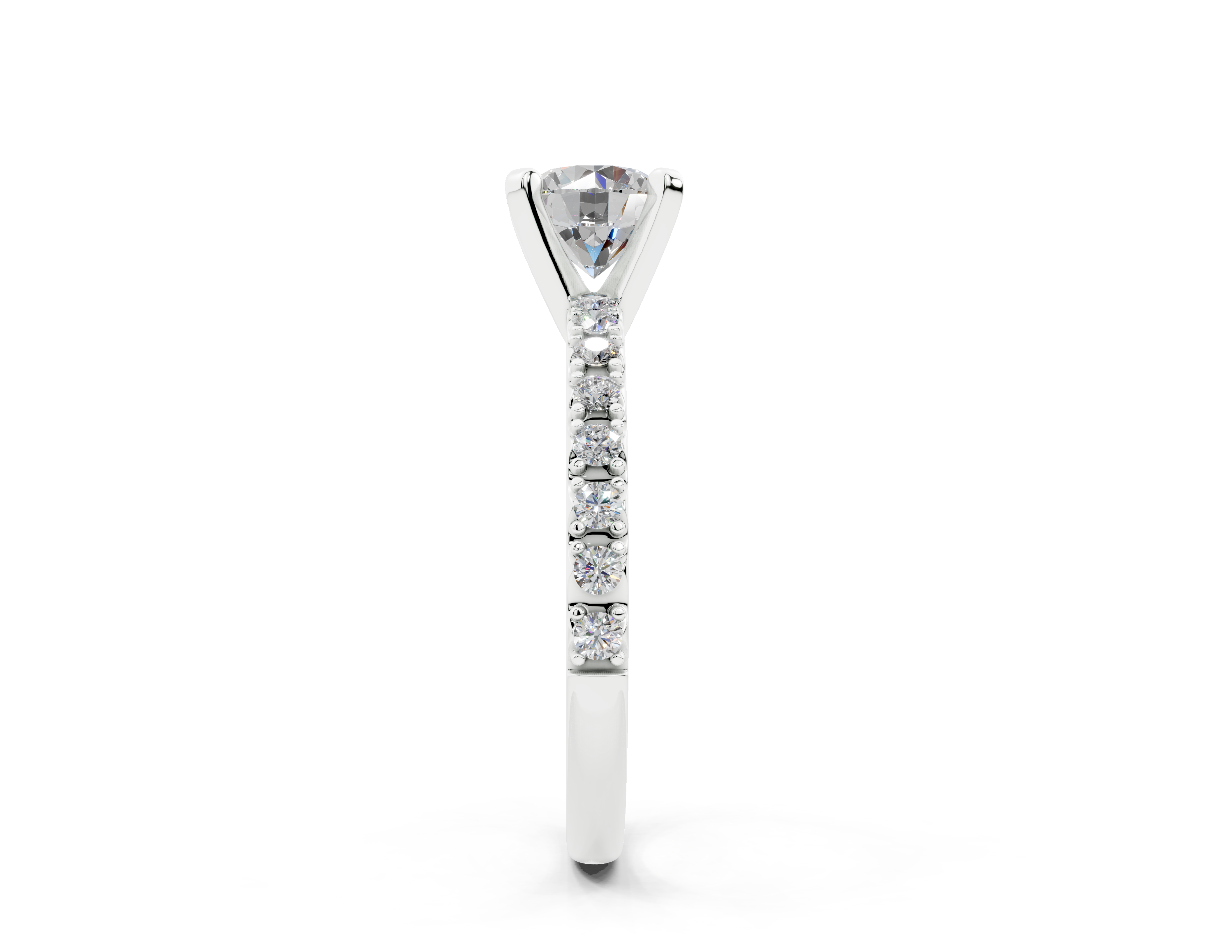 18K Gold French Cut Half Pavé Diamond Engagement Ring 1 Carat - White Gold#Material_White Gold#